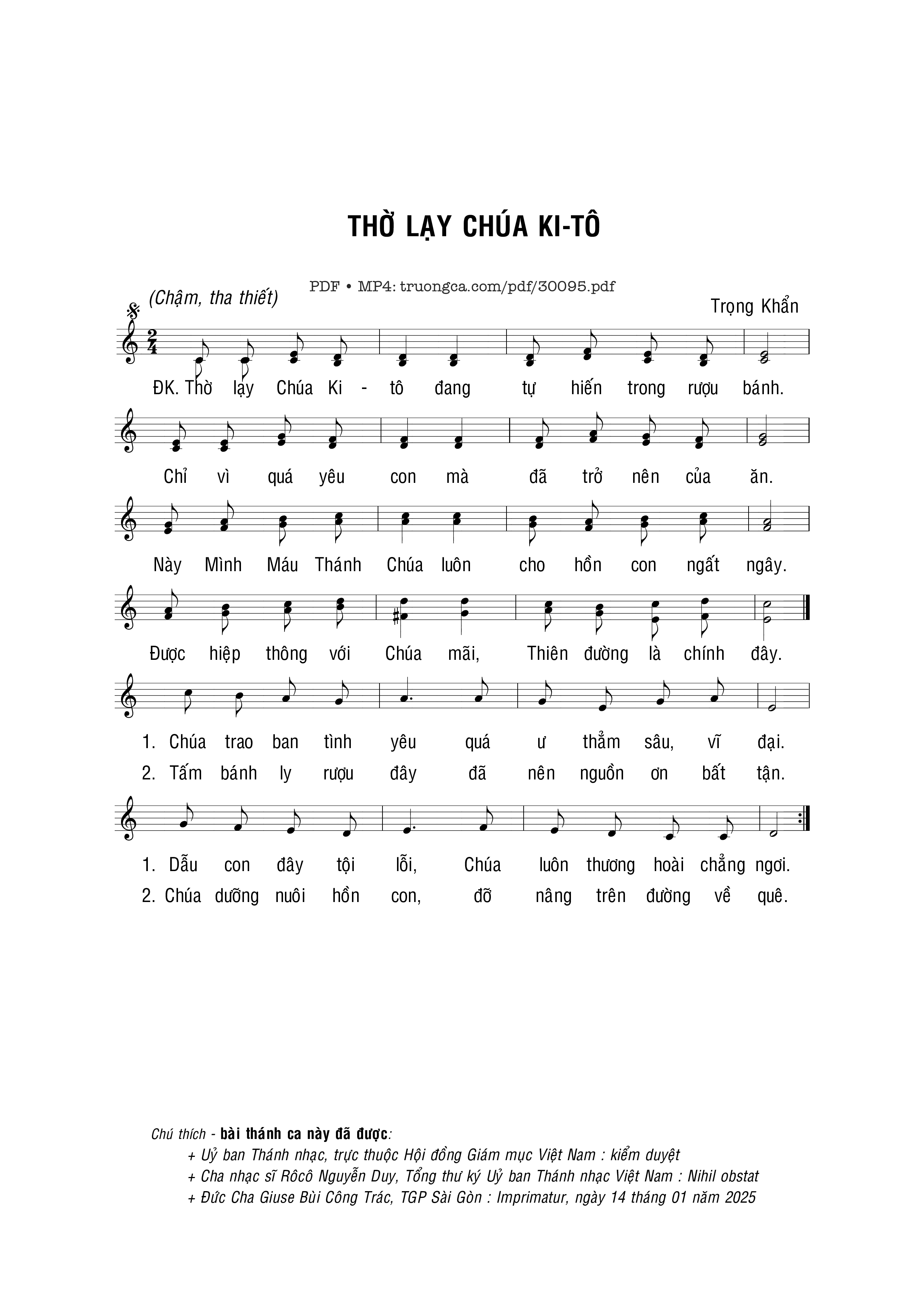 Page 1 of Sheet music PDF Thờ lạy Chúa Ki-tô - Trọng Khẩn