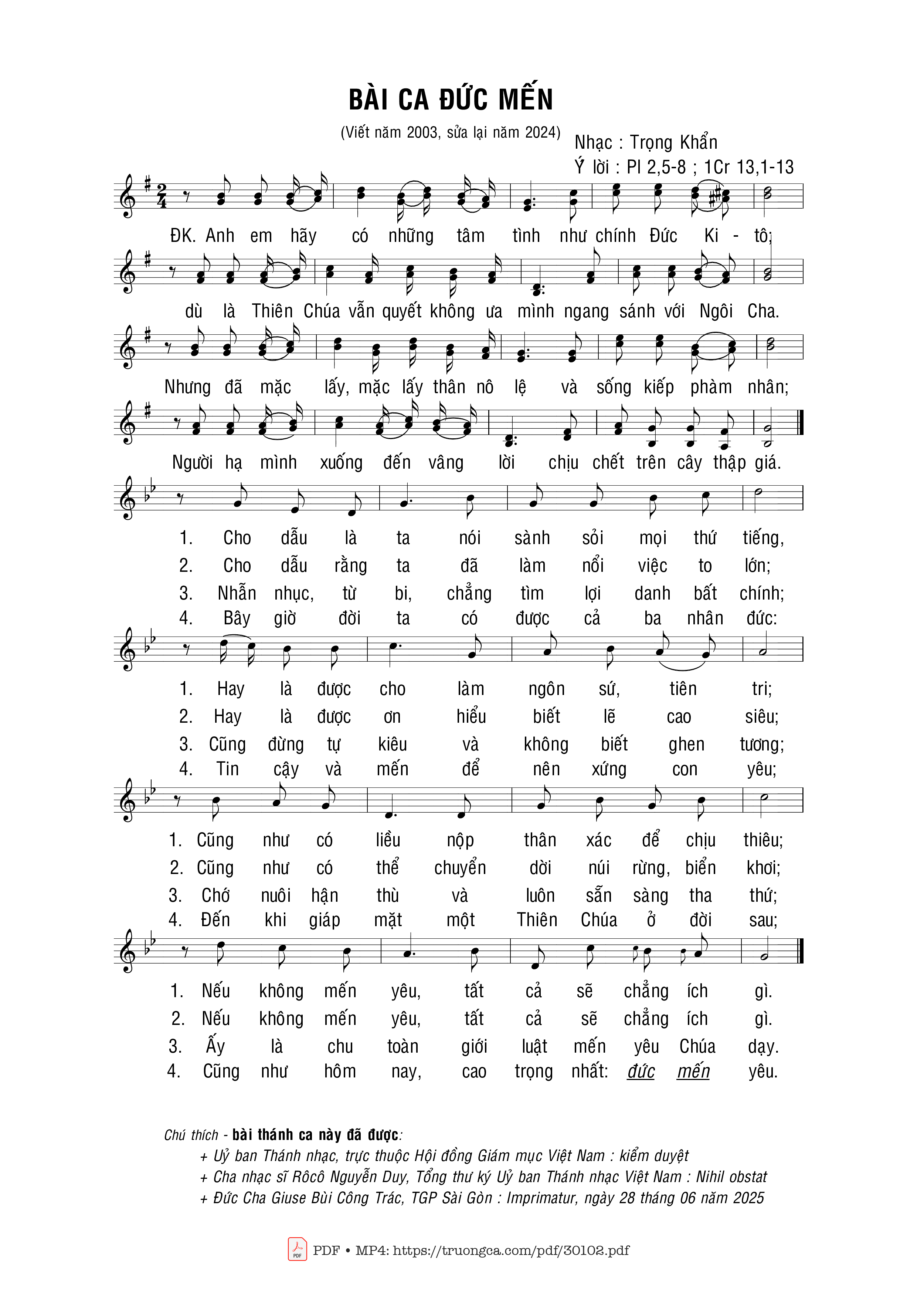 Sheet PDF of Bài ca đức mến