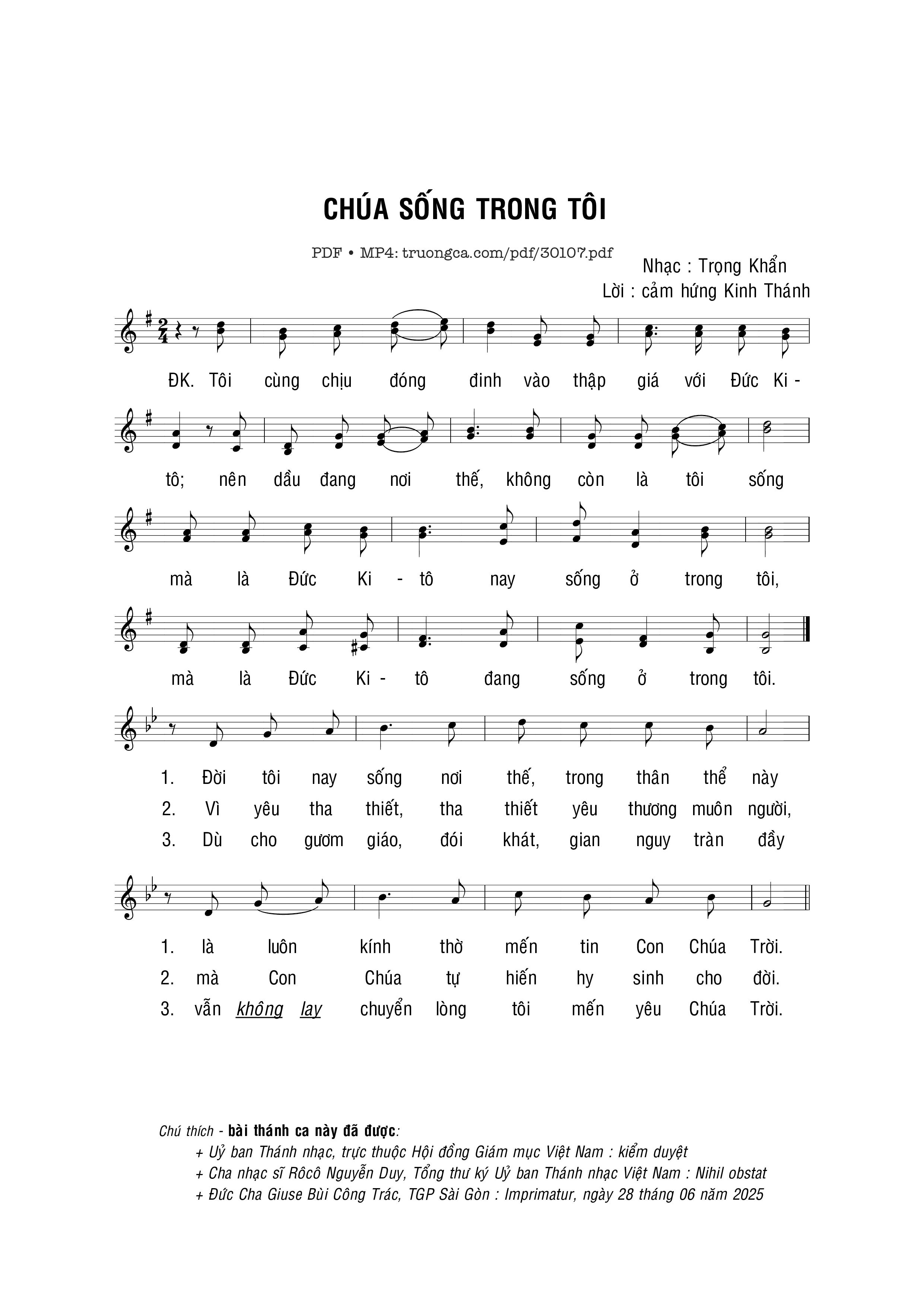 Sheet PDF of Chúa sống trong tôi