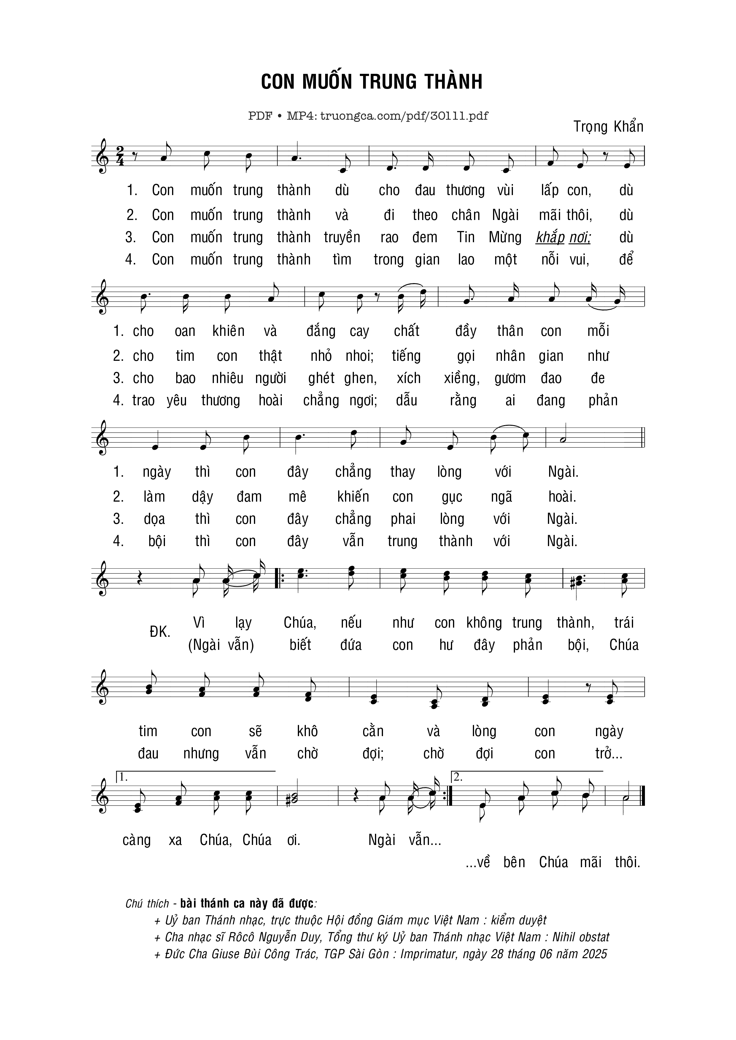 Sheet PDF of Con muốn trung thành