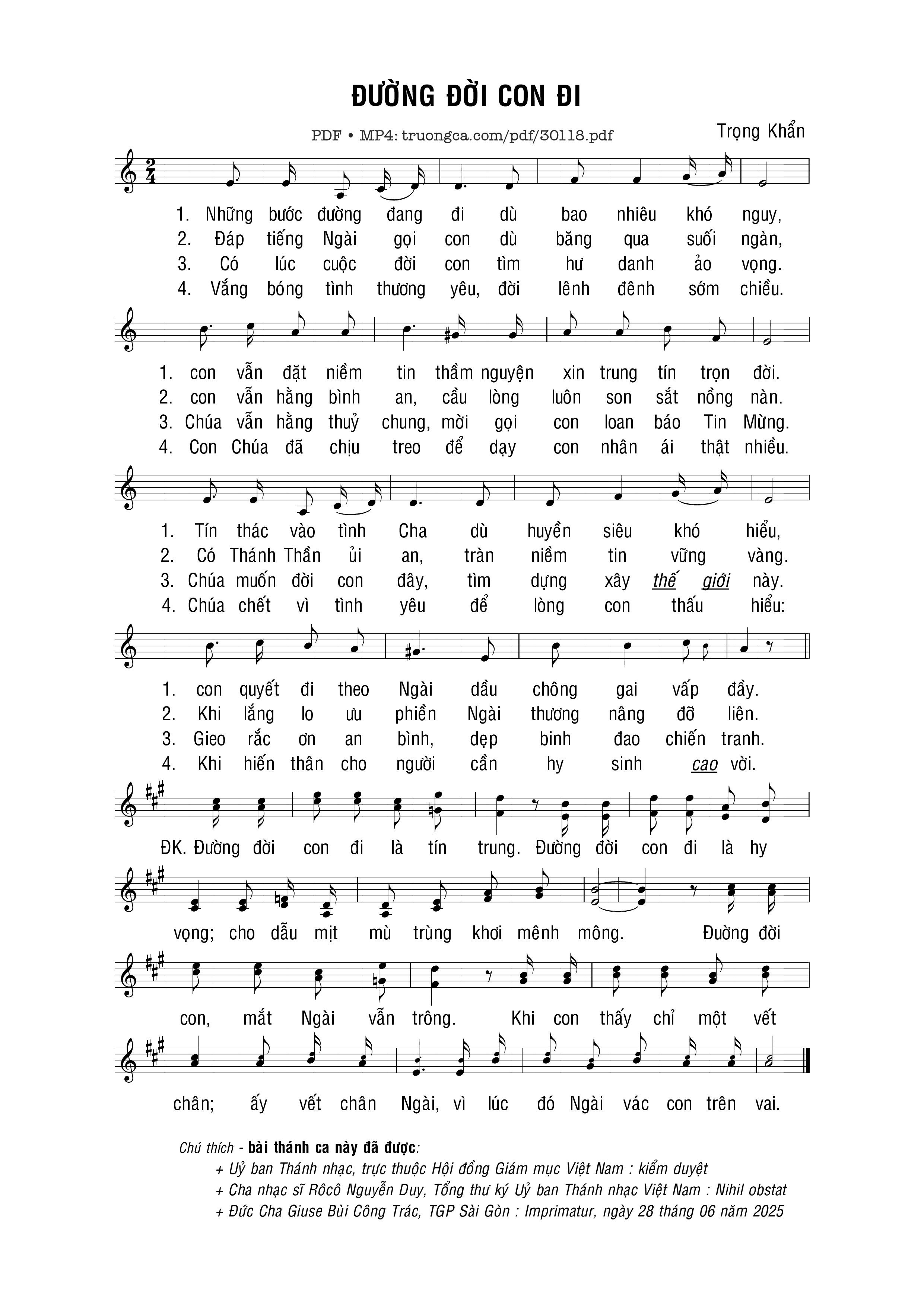 Page 1 of Sheet music PDF Đường đời con đi - Trọng Khẩn