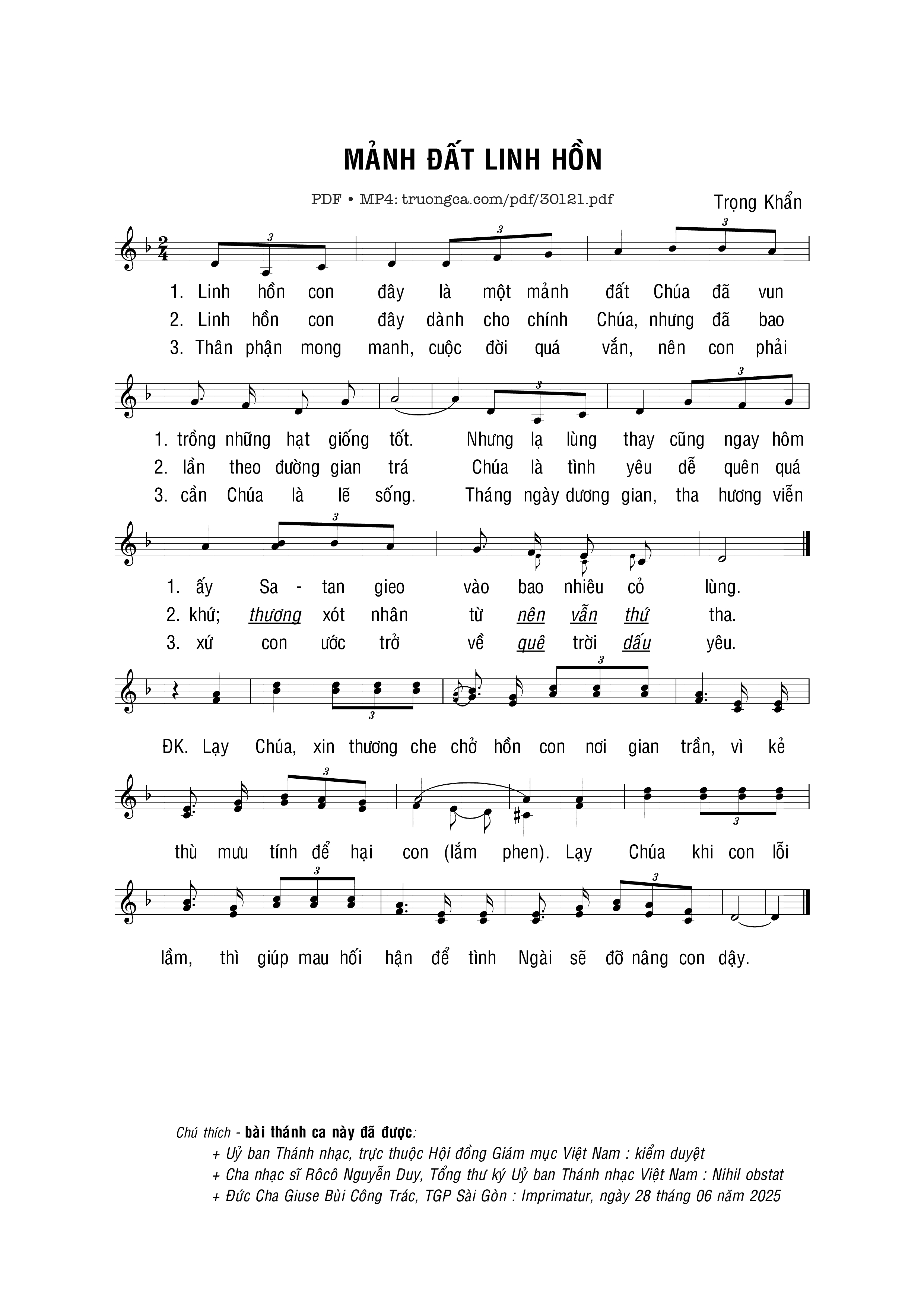 Page 1 of Sheet music PDF Mảnh đất linh hồn - Trọng Khẩn