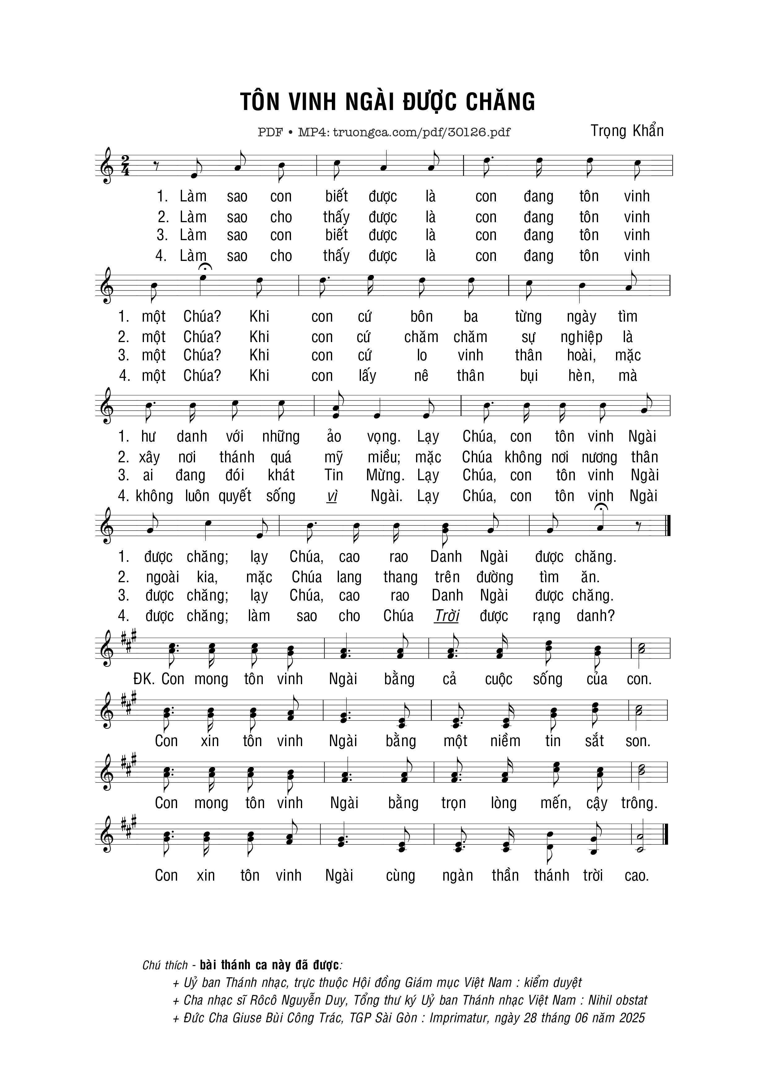 Sheet PDF of Tôn vinh Ngài được chăng