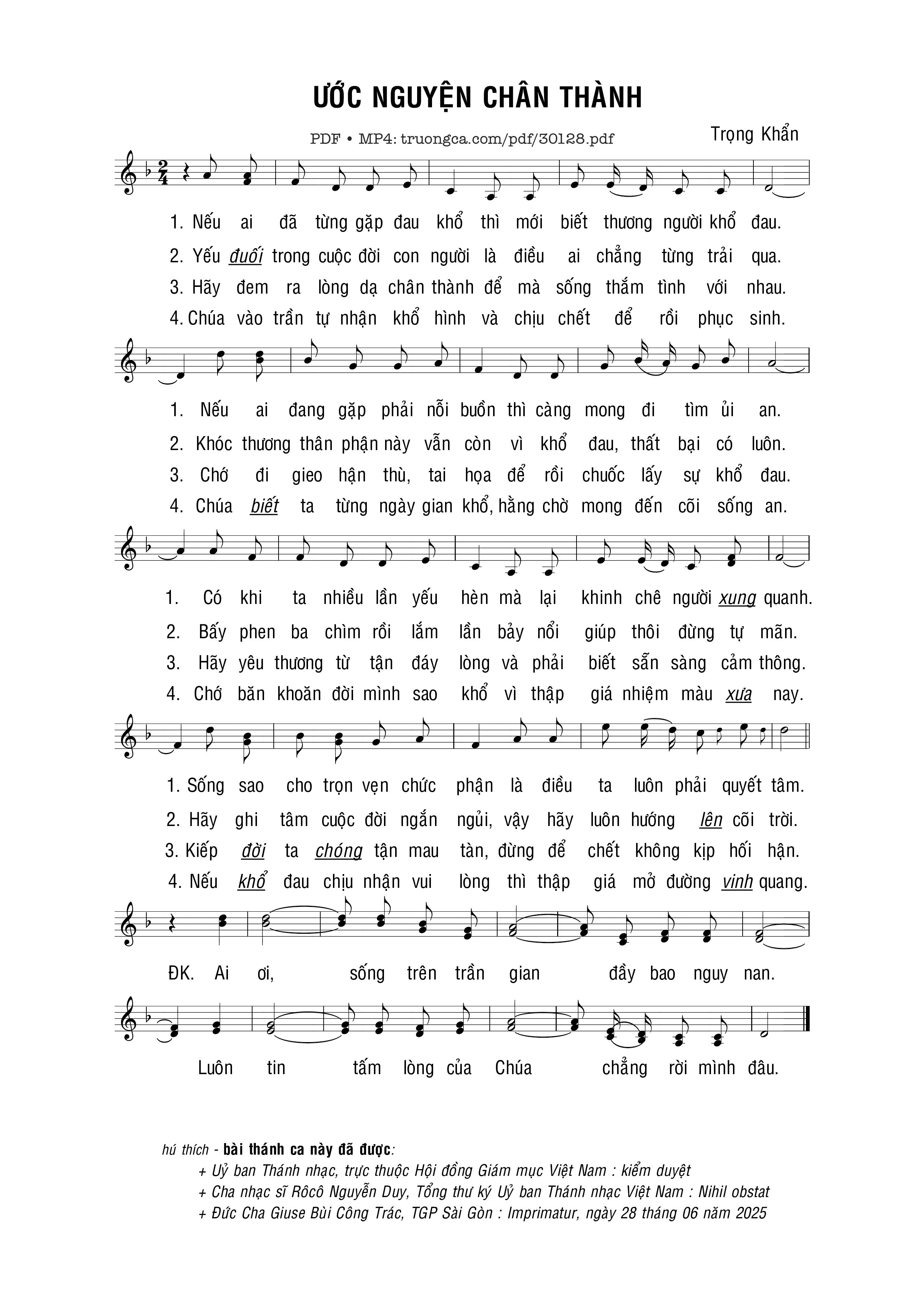 Page 1 of Sheet music PDF Ước nguyện chân thành - Trọng Khẩn