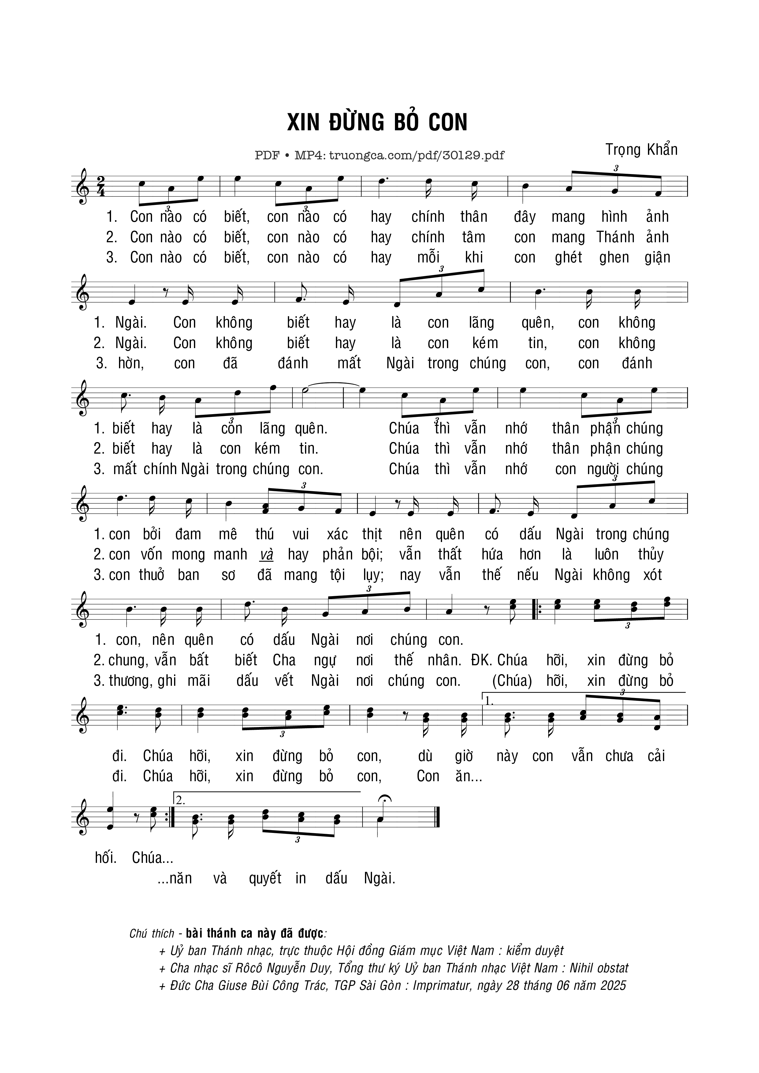 Sheet PDF of Xin đừng bỏ con