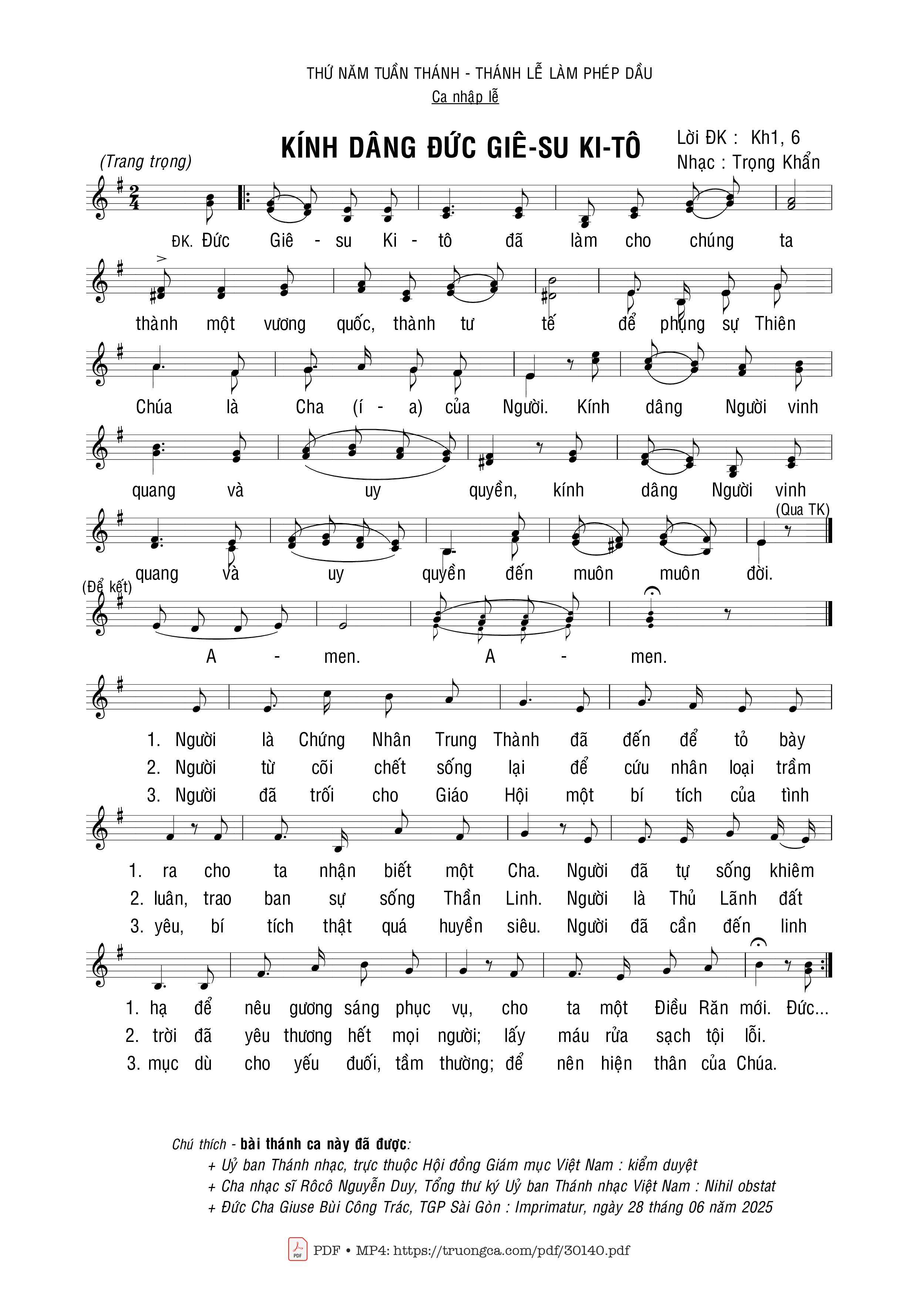 Sheet PDF of Kính dâng Đức Giêsu Kitô