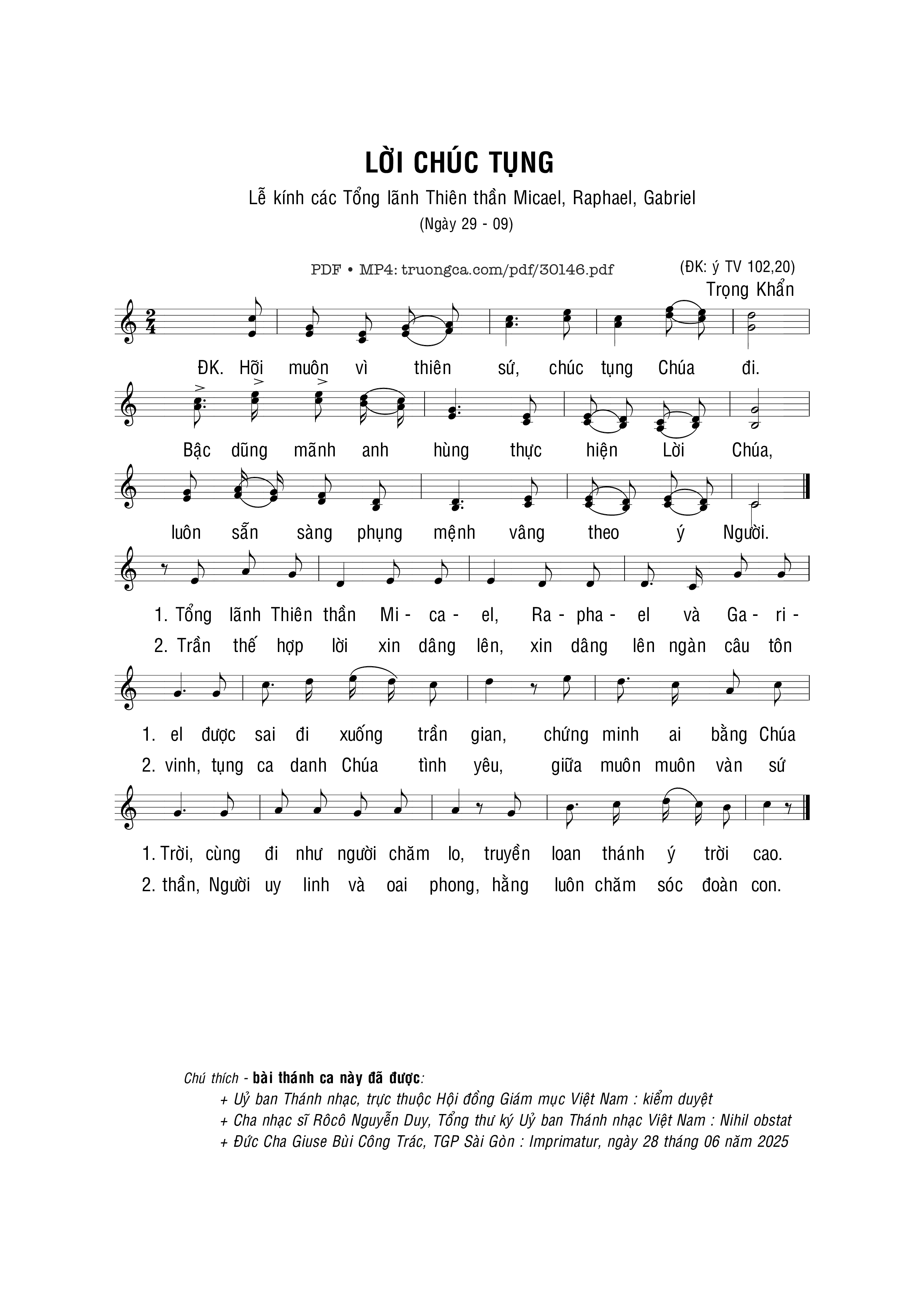 Sheet PDF of Lời Chúc Tụng