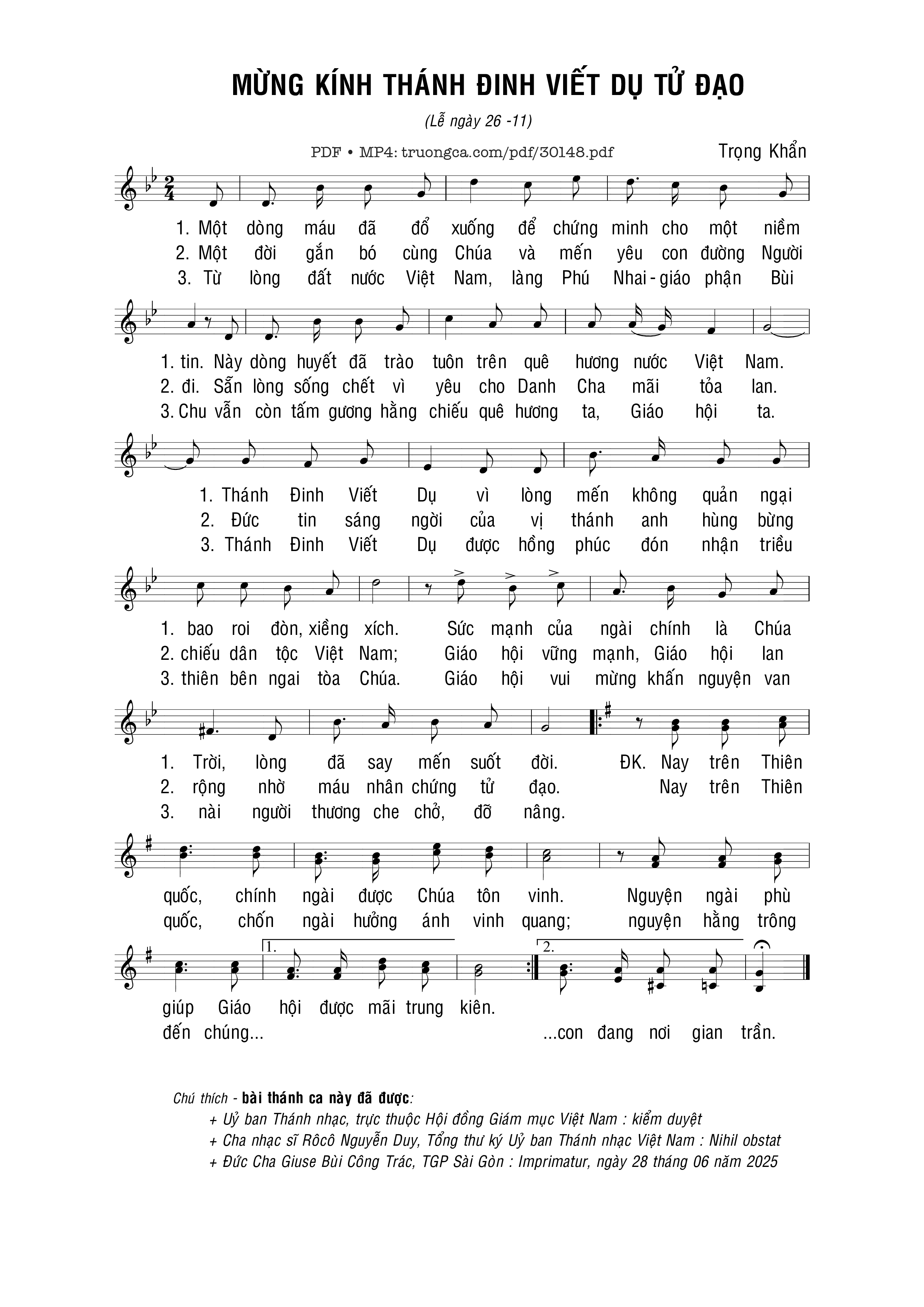 Sheet PDF of Mừng kính Thánh Đinh Viết Dụ, Tử đạo