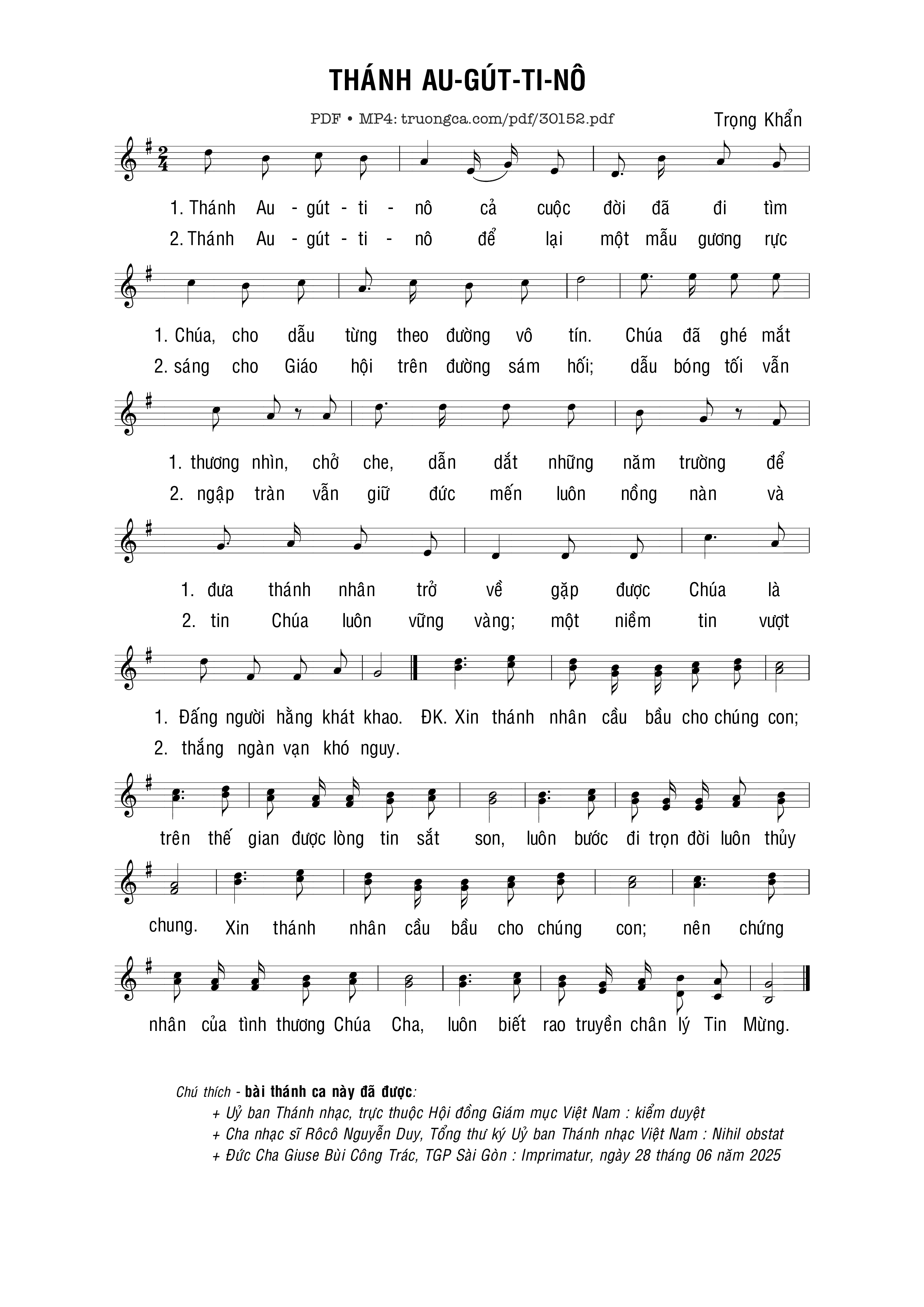 Page 1 of Sheet music PDF THánh Au-gút-ti-nô - Trọng Khẩn