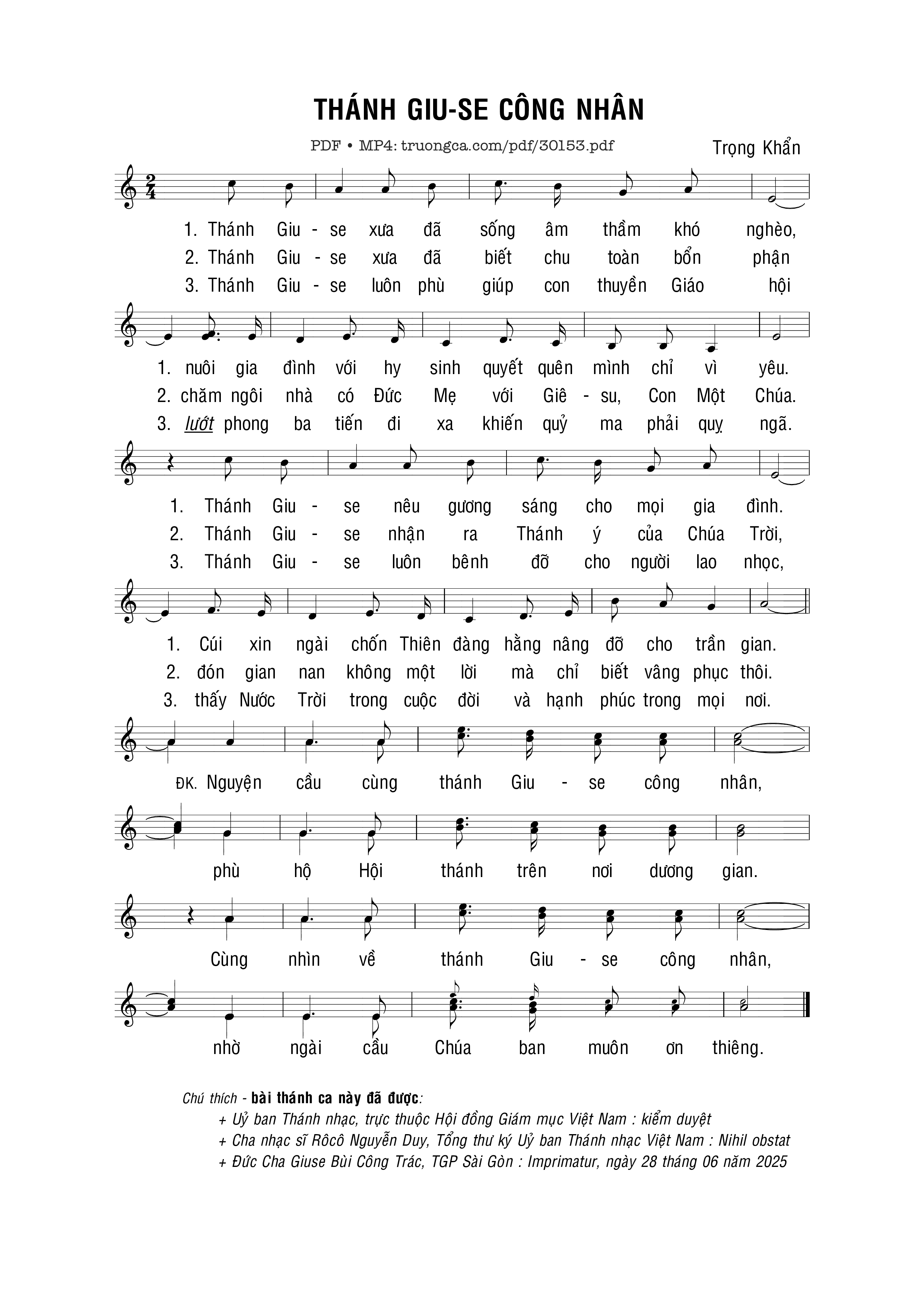 Sheet PDF of Thánh Giuse công nhân