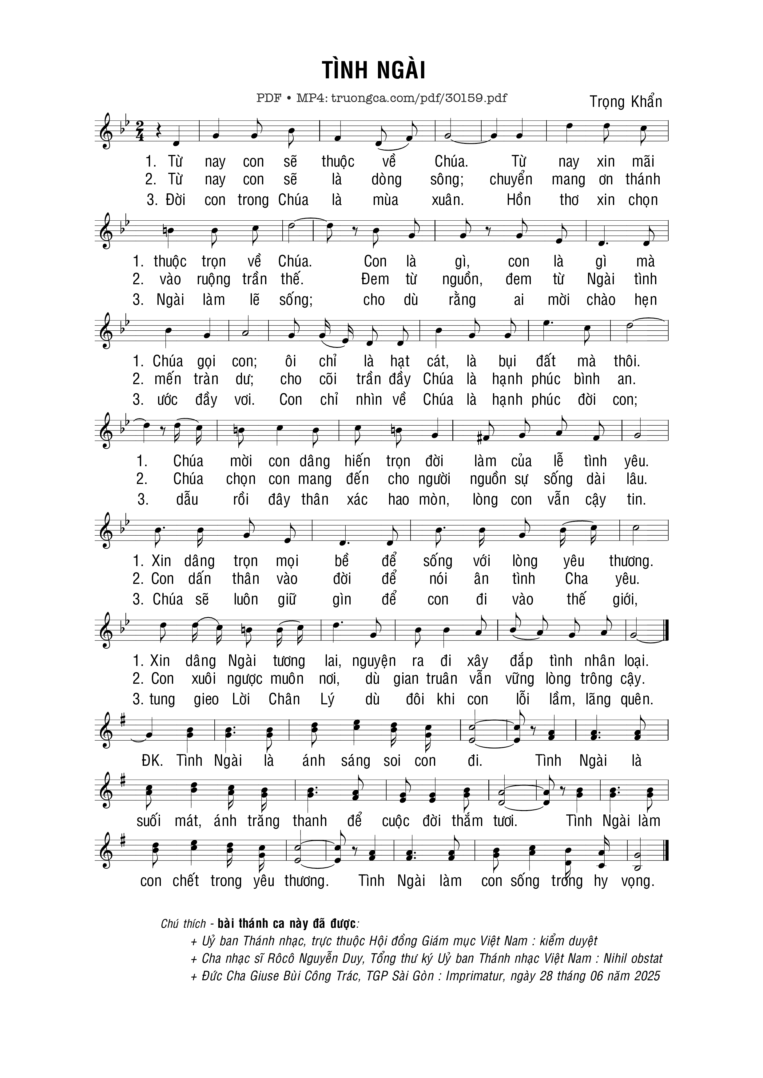 Page 1 of Sheet music PDF Tình Ngài - Trọng Khẩn