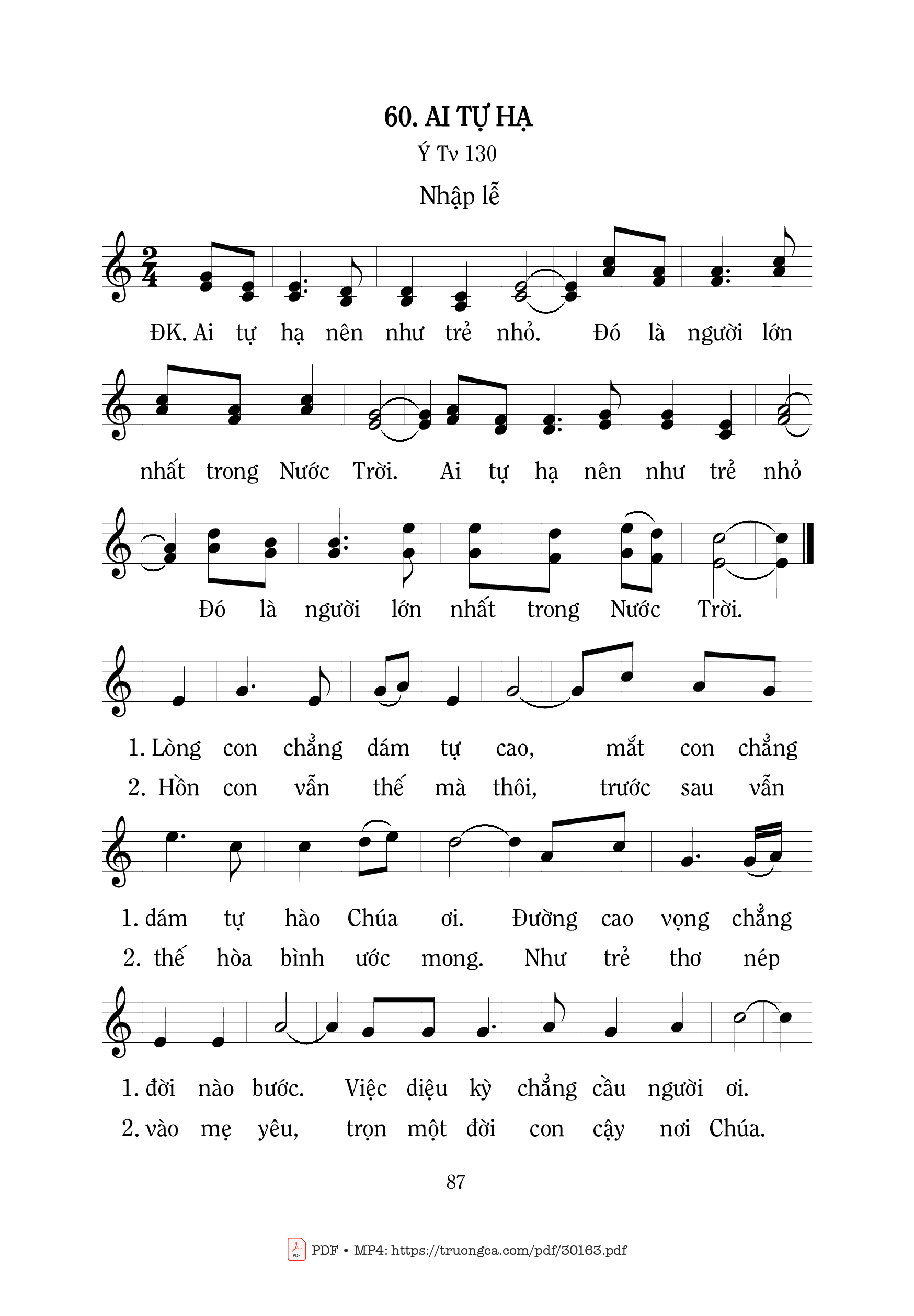 Page 1 of Sheet music PDF Thánh Vịnh 130, Ai Tự Hạ - Mi Trầm