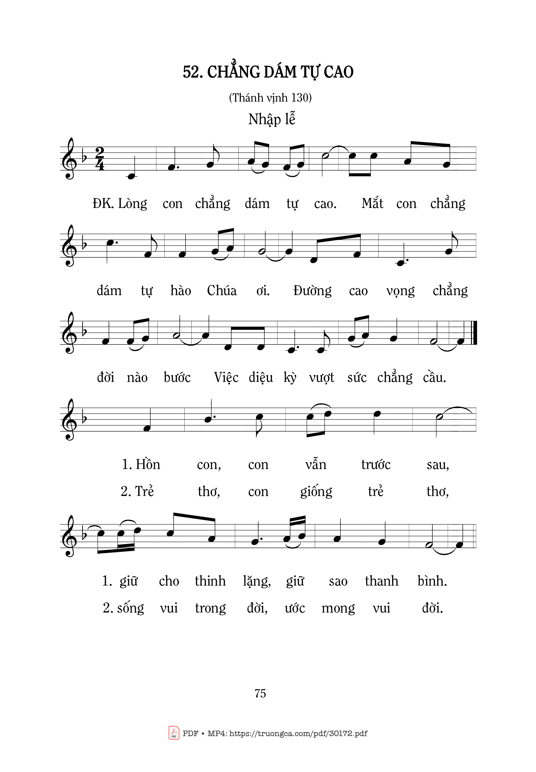 Sheet PDF of Chẳng dám tự cao