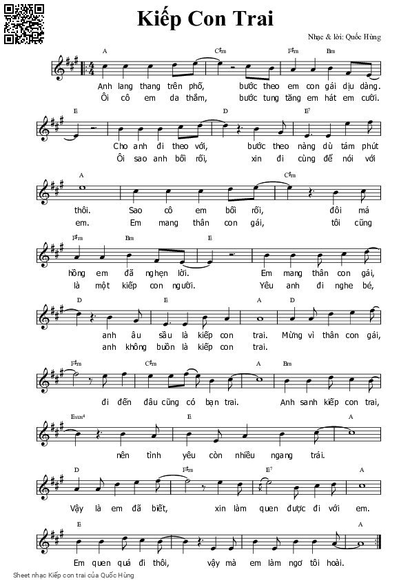 Page 1 of Sheet music PDF Kiếp con trai - Quốc Hùng
