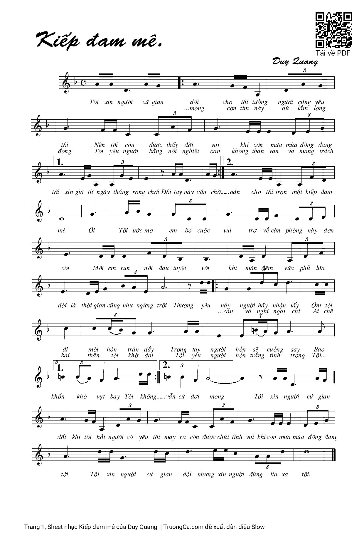 Sheet PDF of Kiếp đam mê