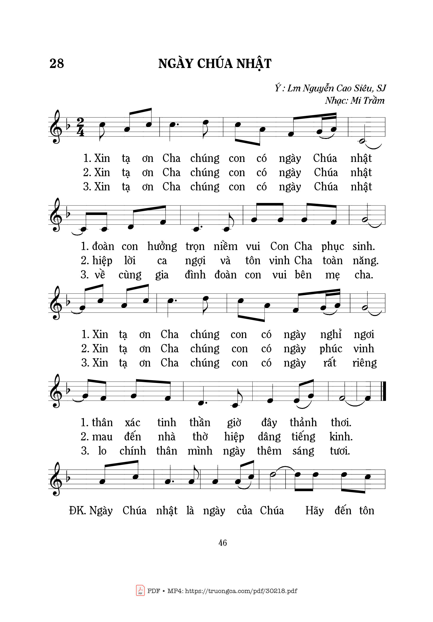 Page 1 of Sheet music PDF Ngày Chúa Nhật - Mi Trầm