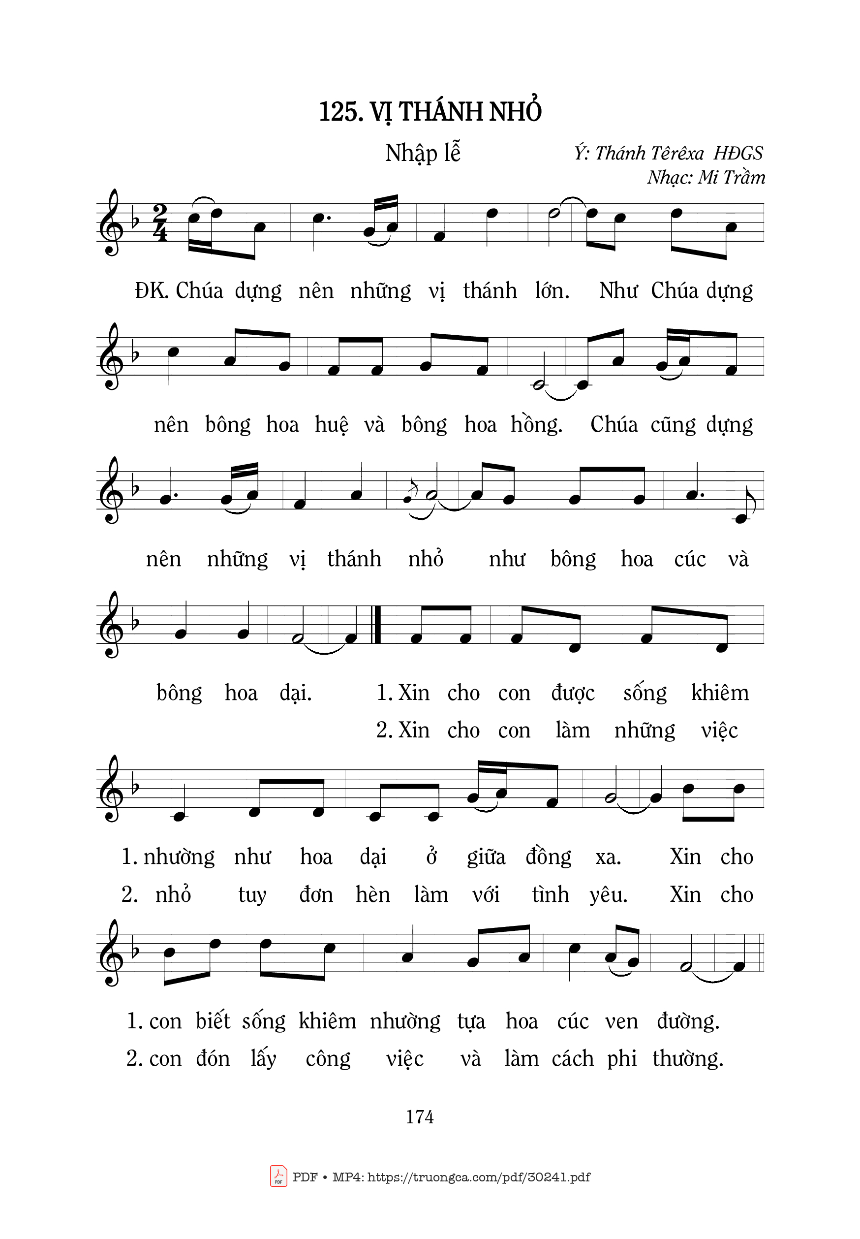 Page 1 of Sheet music PDF Vị thánh nhỏ - Mi Trầm
