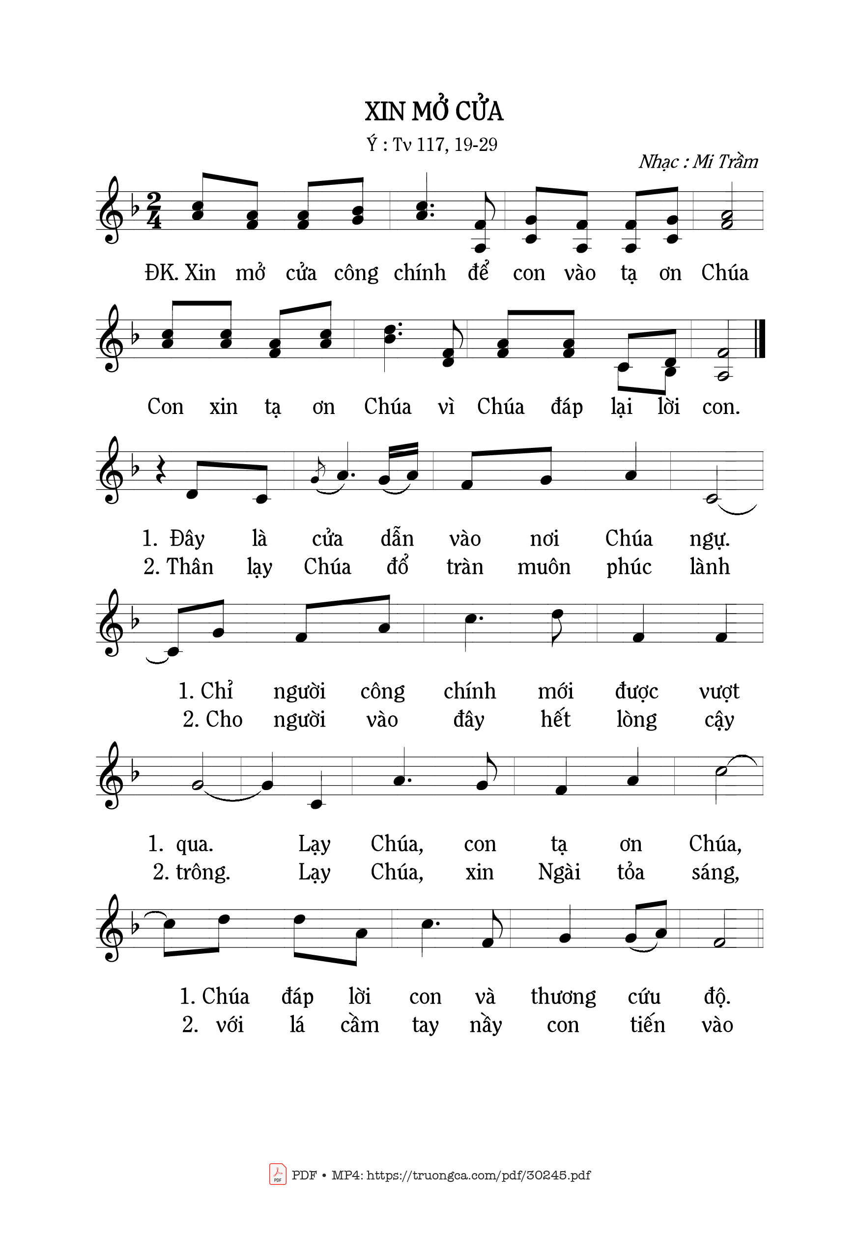 Page 1 of Sheet music PDF Xin mở cửa (Tv. 117) - Mi Trầm