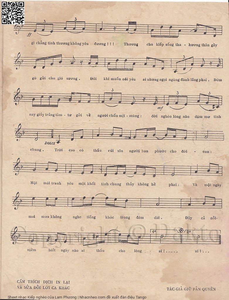 Page 3 of Sheet music PDF Kiếp nghèo - Lam Phương
