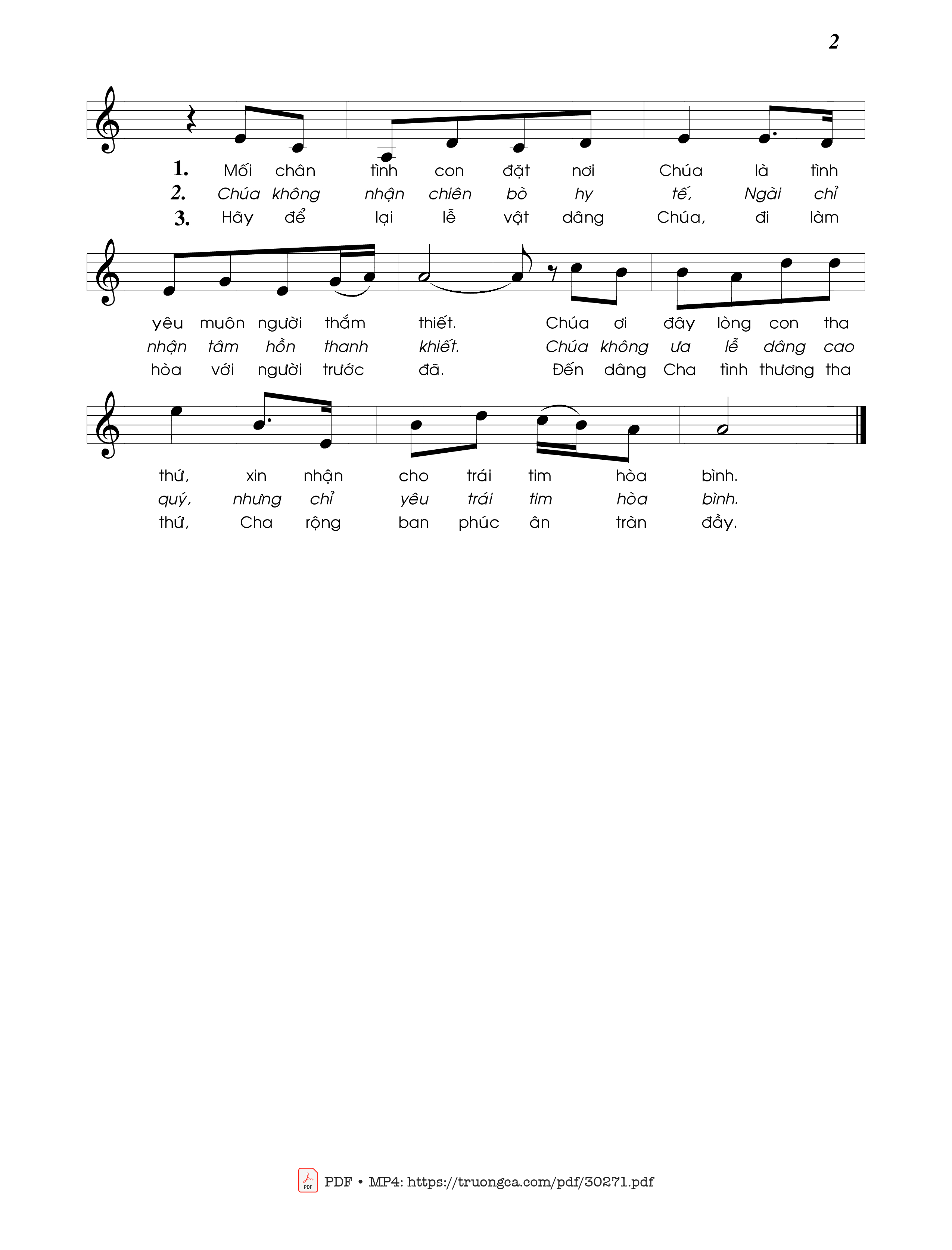 Page 2 of Sheet music PDF Lễ vật hòa bình (2 bè) - Mi Trầm
