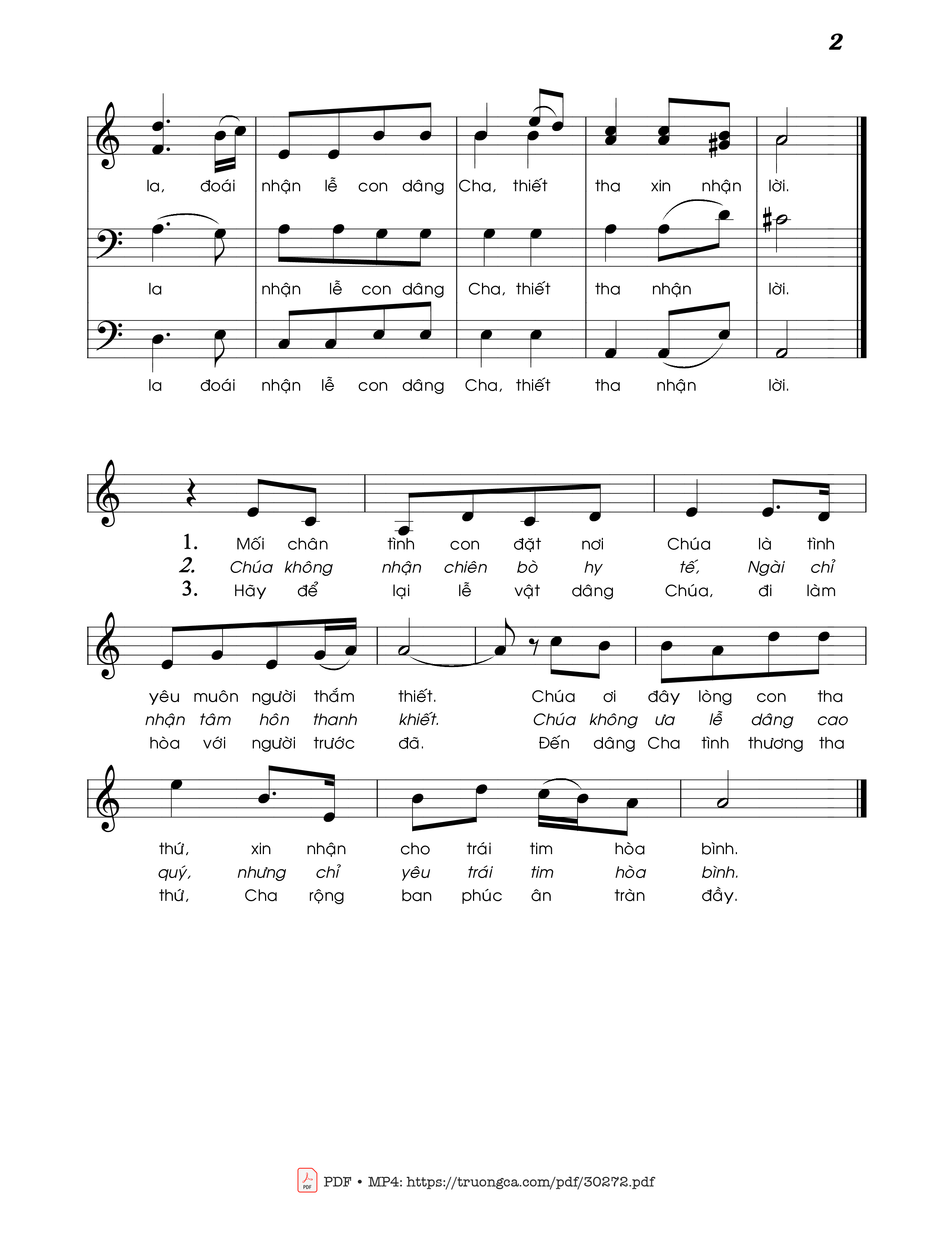 Page 2 of Sheet music PDF Lễ vật hòa bình (3 bè) - Mi Trầm