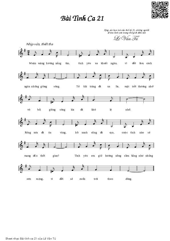 Sheet PDF of Bài tình ca 21