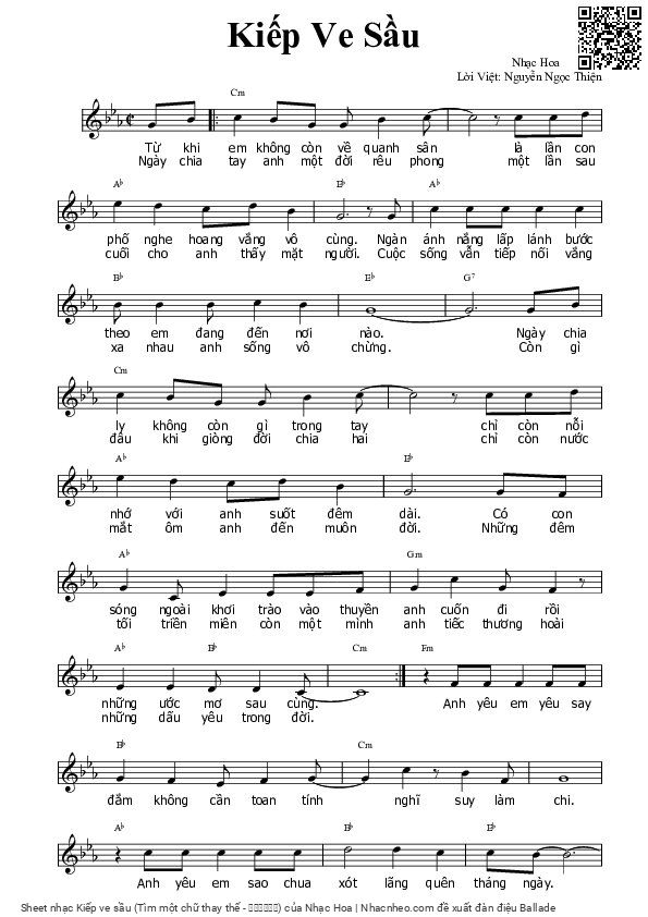 Sheet PDF of Kiếp ve sầu (Tìm một chữ thay thế - 找一个字代替)