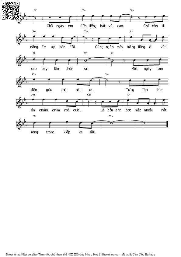 Page 2 of Sheet music PDF Kiếp ve sầu (Tìm một chữ thay thế - 找一个字代替) - Nhạc Hoa