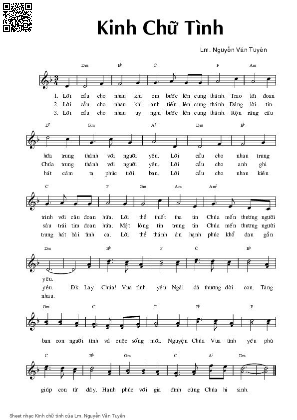 Sheet PDF of Kinh chữ tình