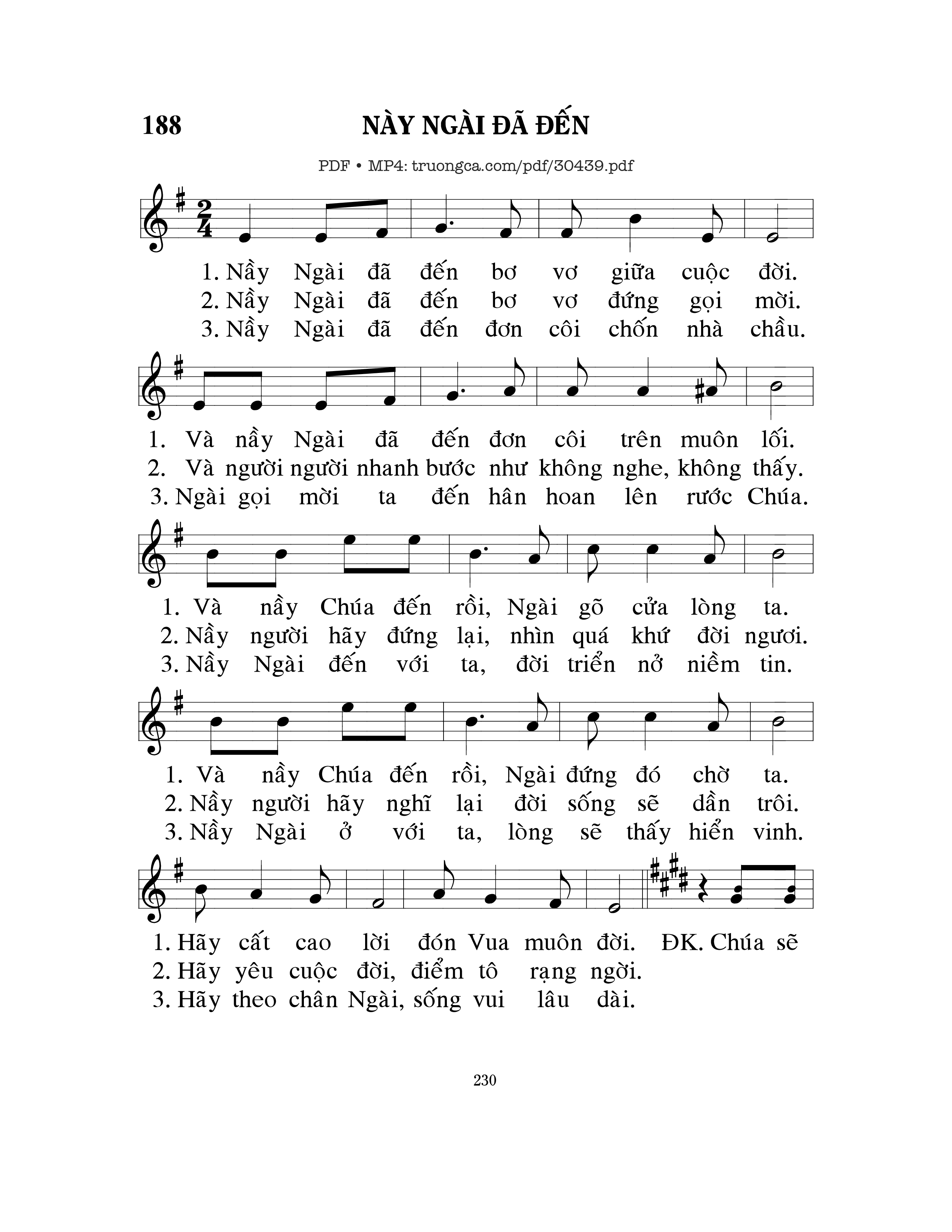 Sheet PDF of Này Ngài đã đến