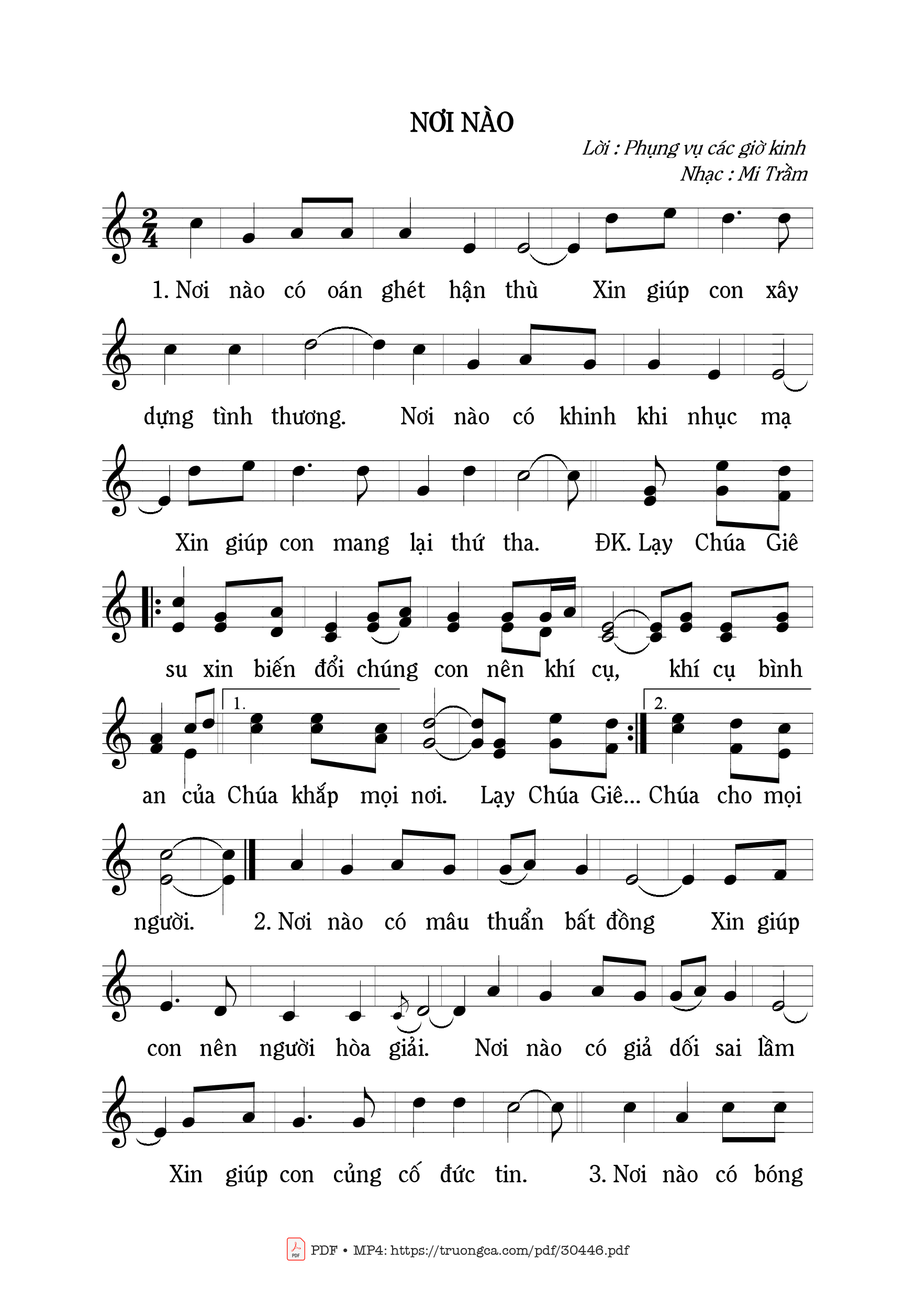 Sheet PDF of Nơi Nào - Mi Trầm