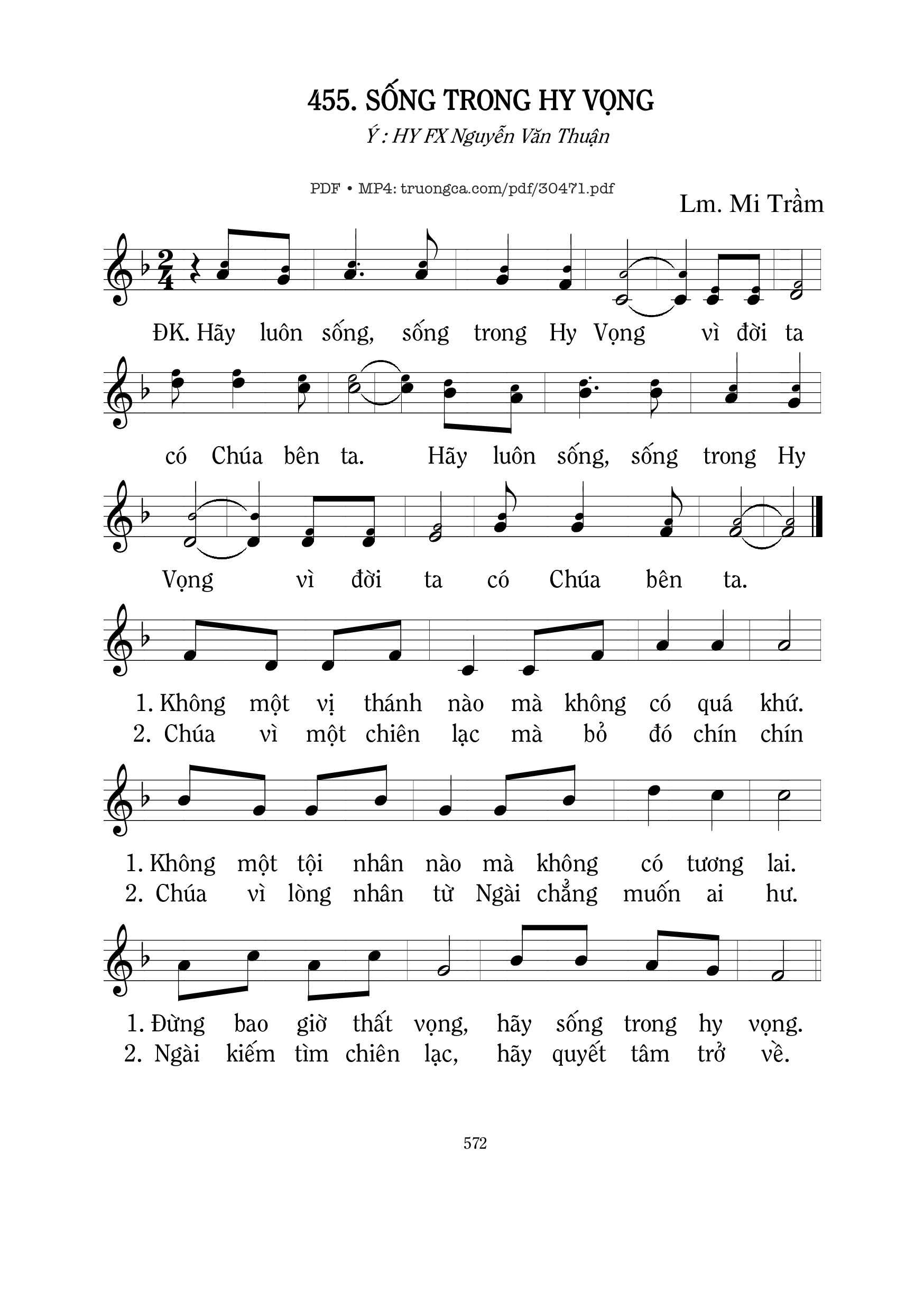 Page 1 of Sheet music PDF Sống trong hy vọng - Mi Trầm