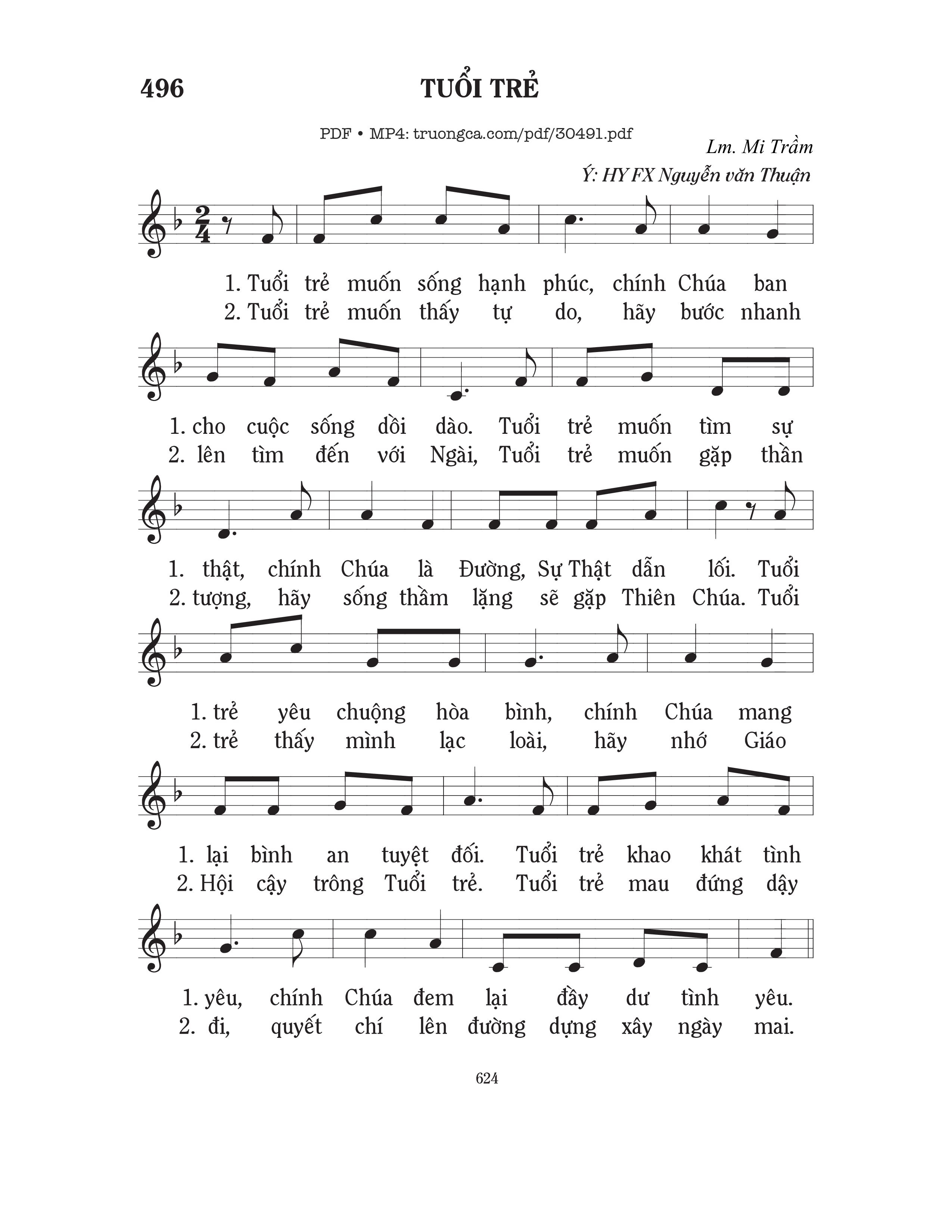 Sheet PDF of Tuổi trẻ - Mi Trầm