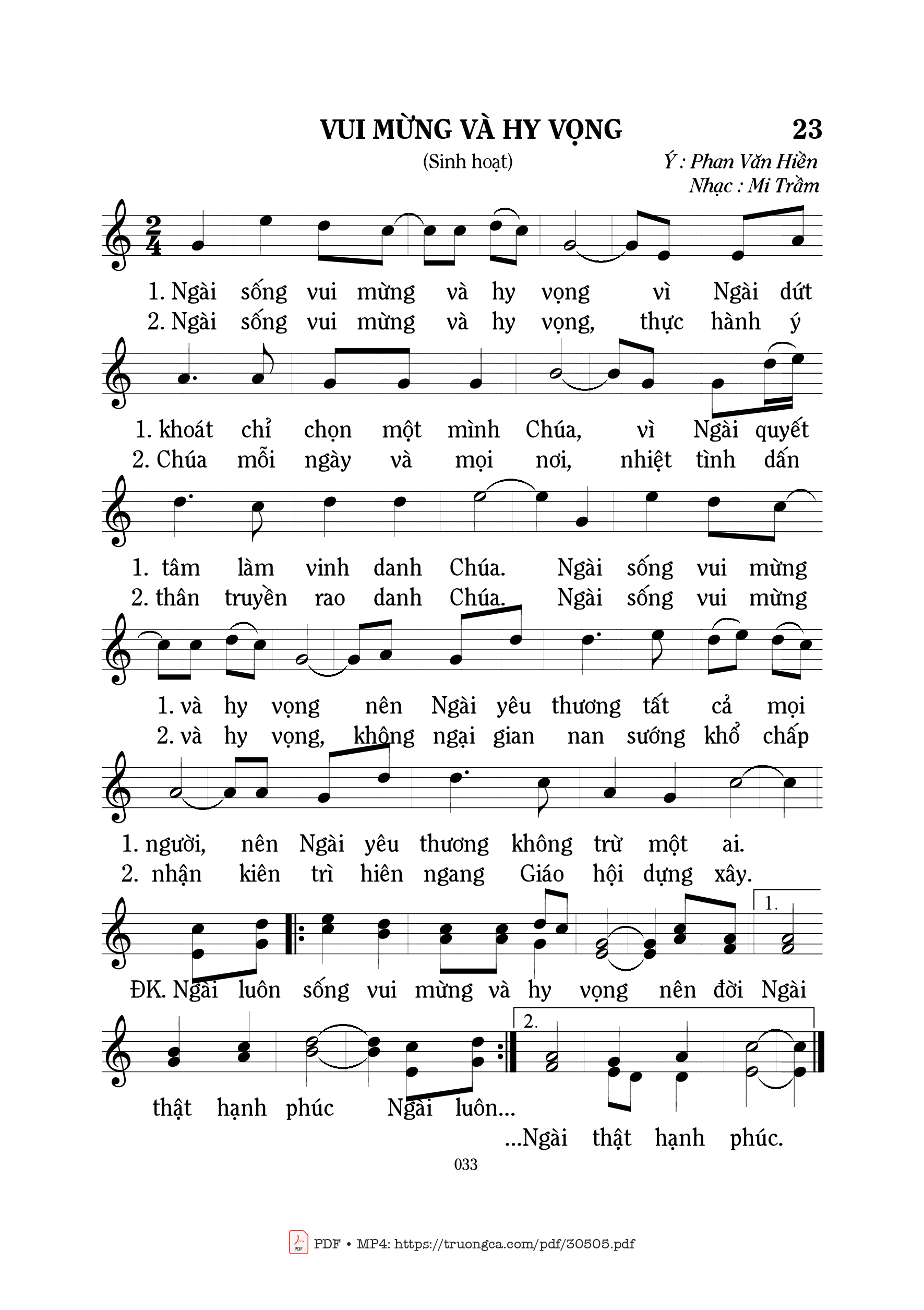 Sheet PDF of Vui Mừng Và Hy Vọng