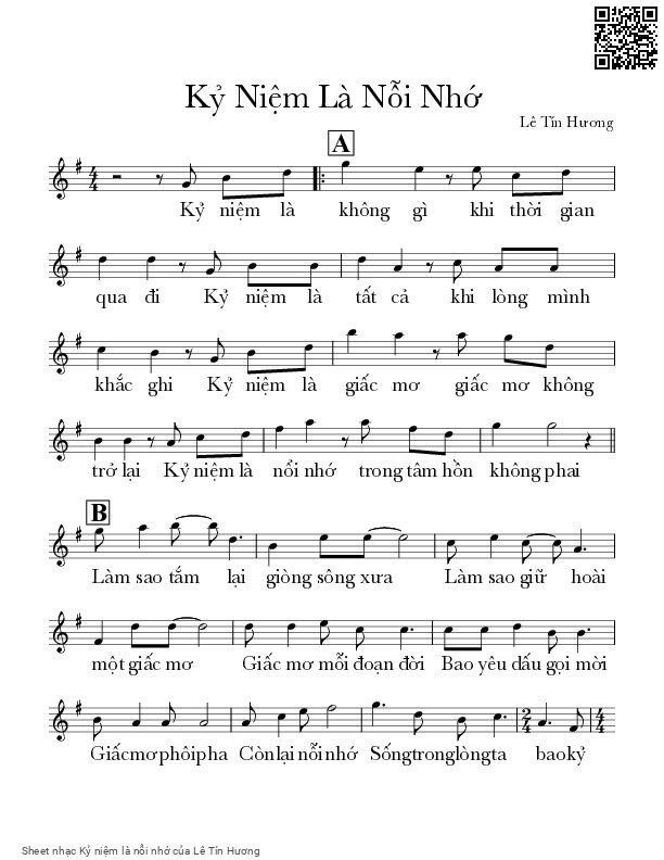 Page 1 of Sheet music PDF Kỷ niệm là nỗi nhớ - Lê Tín Hương