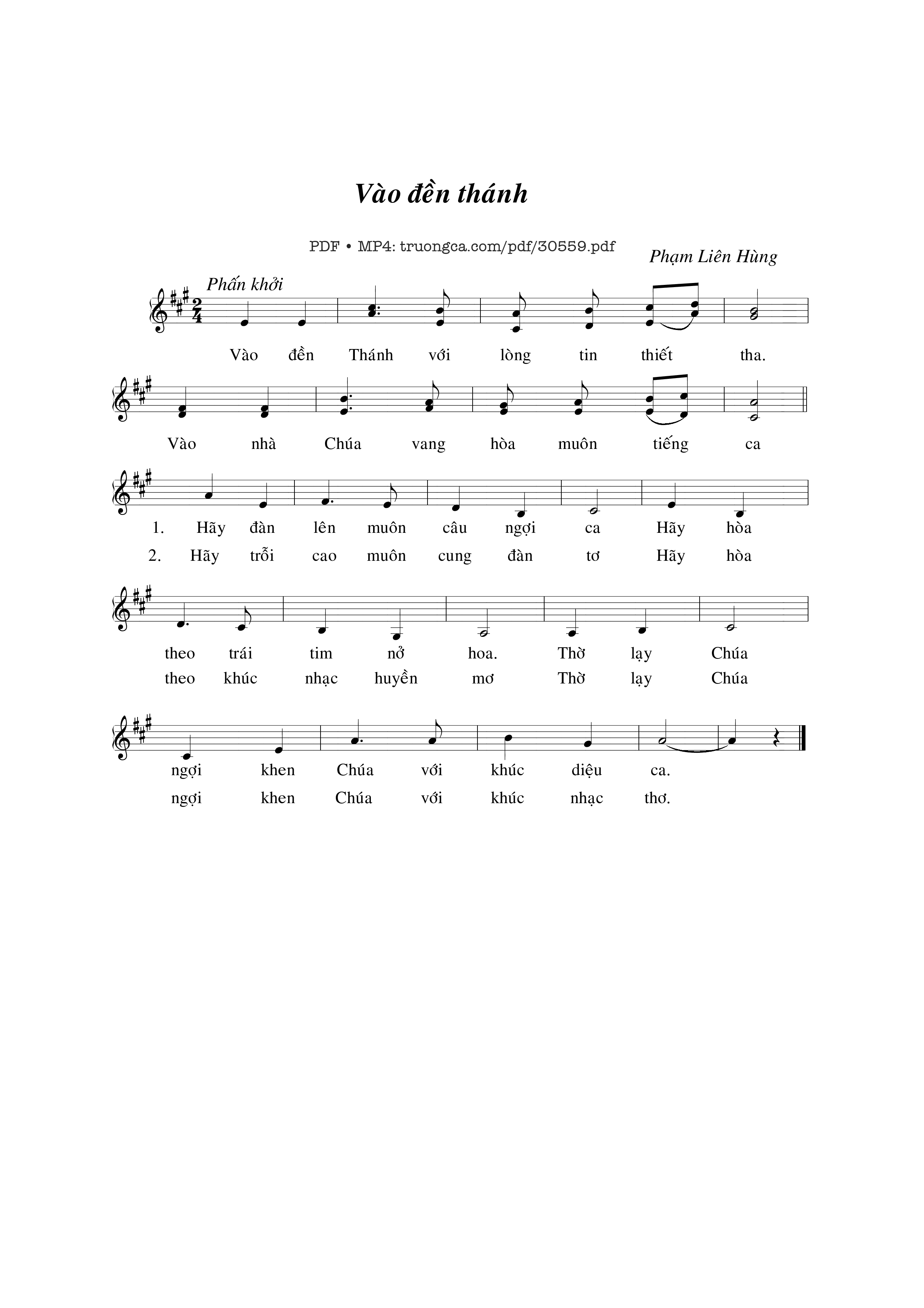 Page 1 of Sheet music PDF Vào Đền Thánh - Phạm Liên Hùng