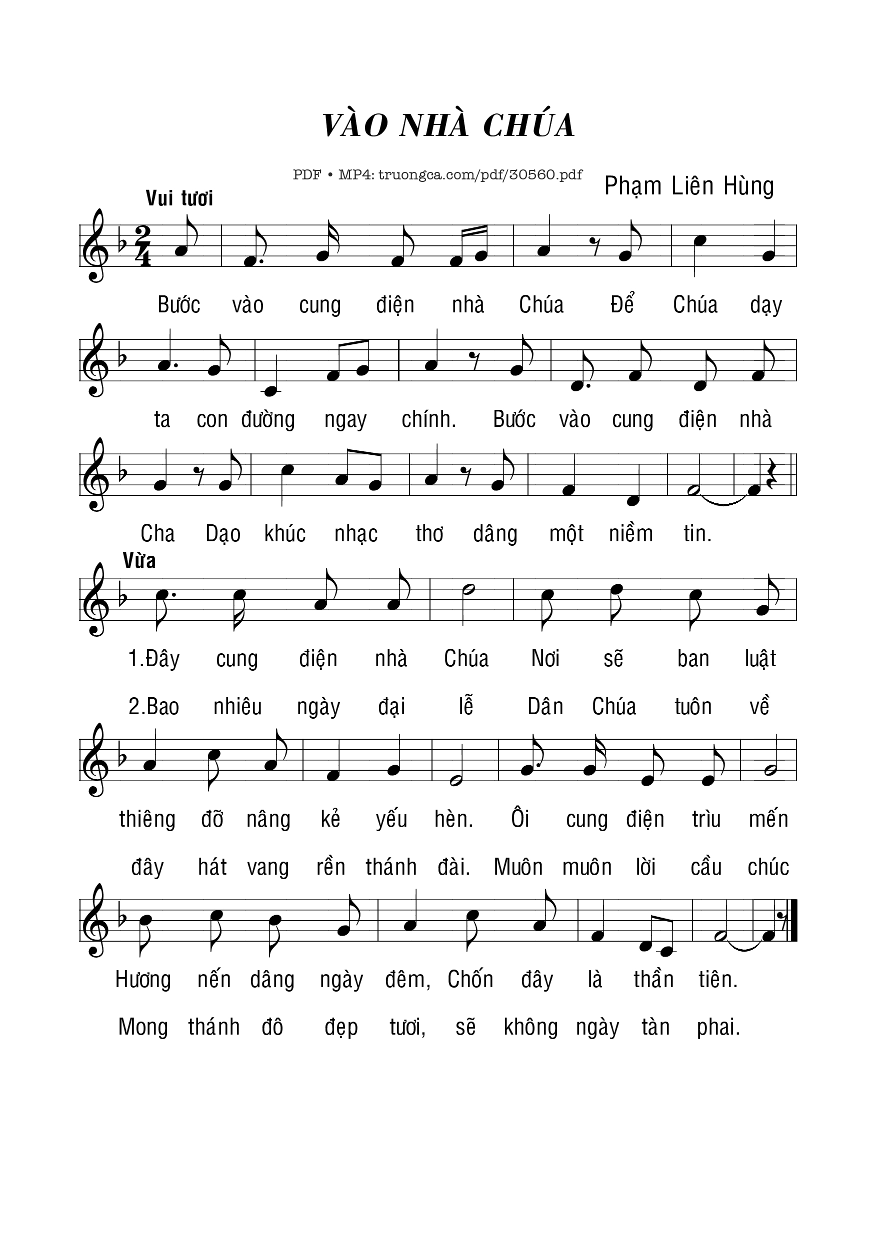 Page 1 of Sheet music PDF Vào Nhà Chúa - Phạm Liên Hùng