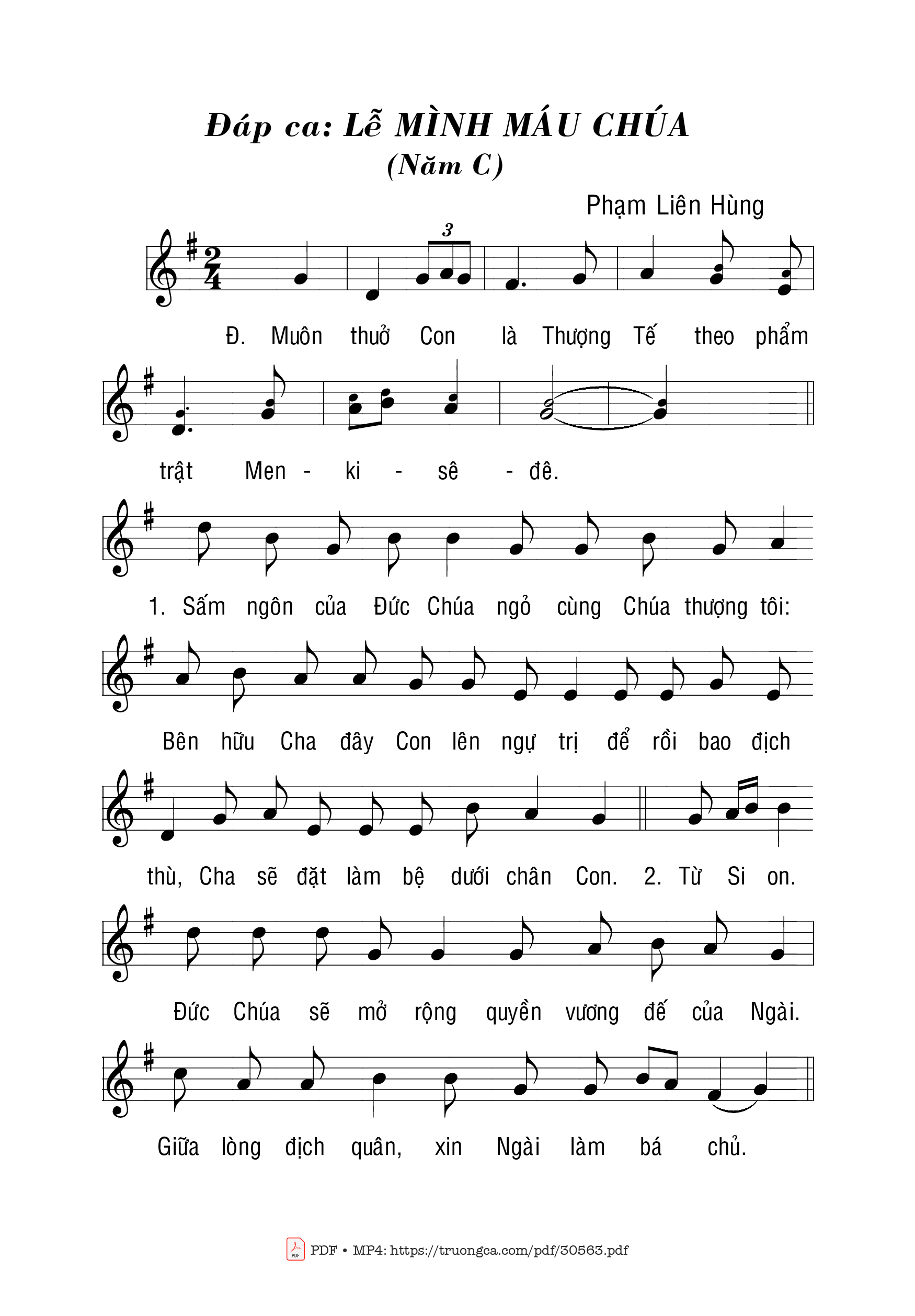 Page 1 of Sheet music PDF Lễ Mình Máu Chúa/C - Phạm Liên Hùng