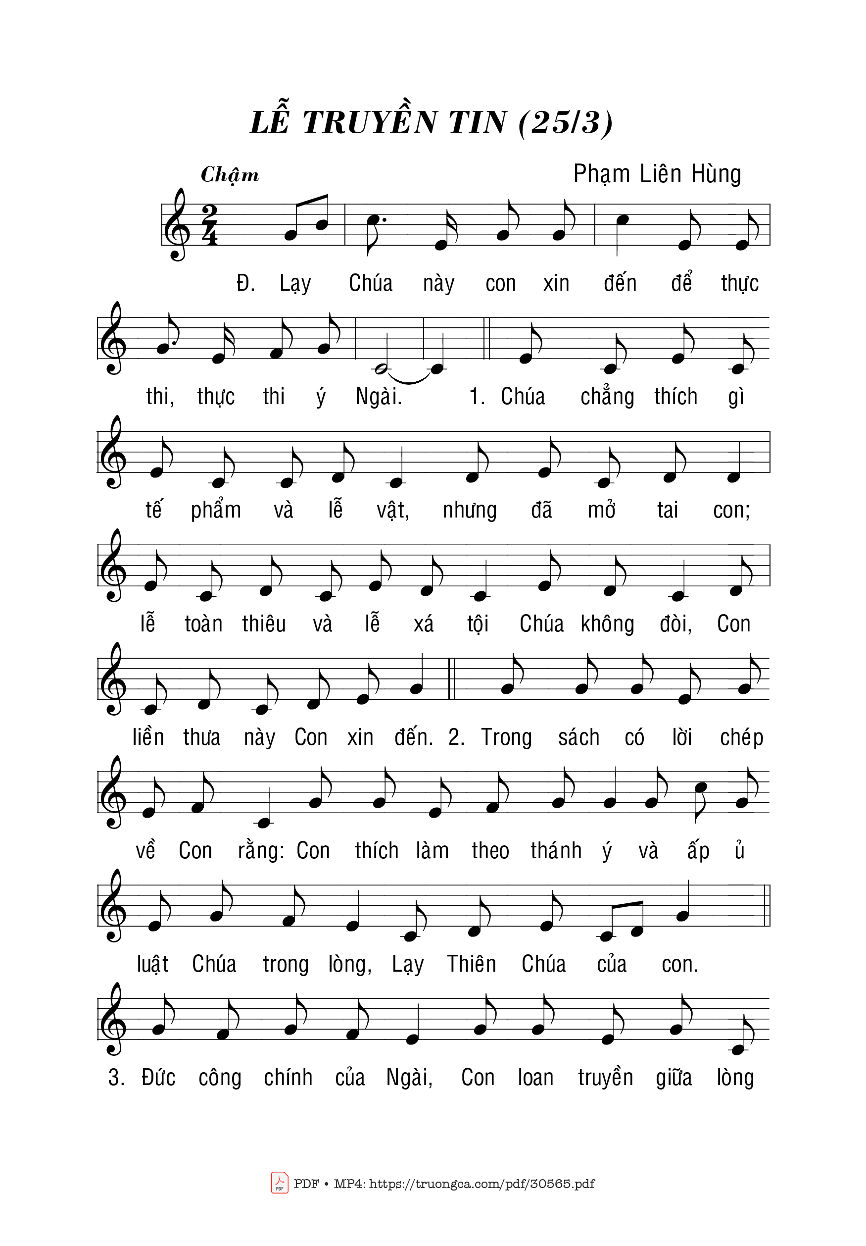 Page 1 of Sheet music PDF Lễ truyền tin/25.03 - Phạm Liên Hùng