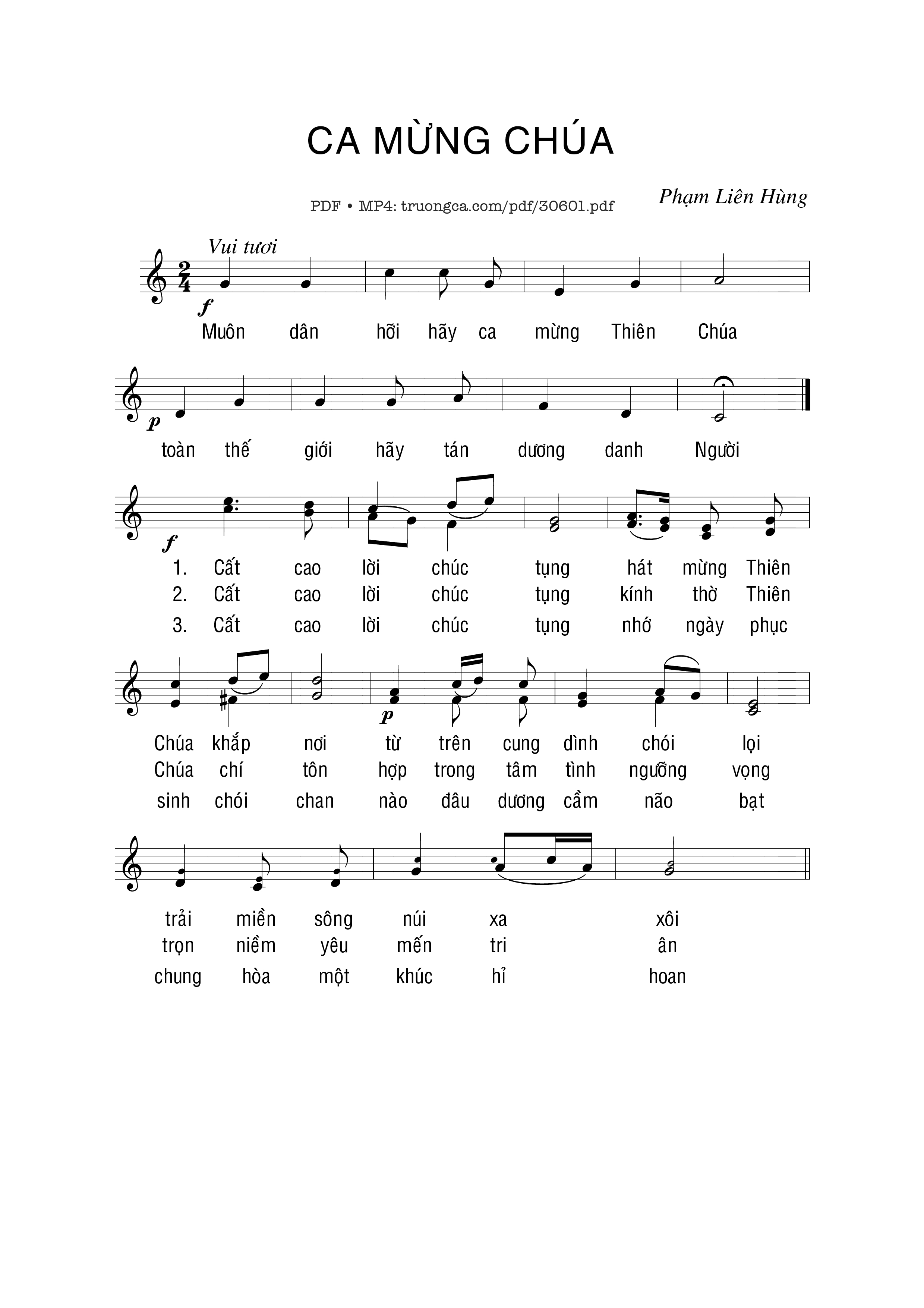 Page 1 of Sheet music PDF Ca mừng Chúa - Phạm Liên Hùng