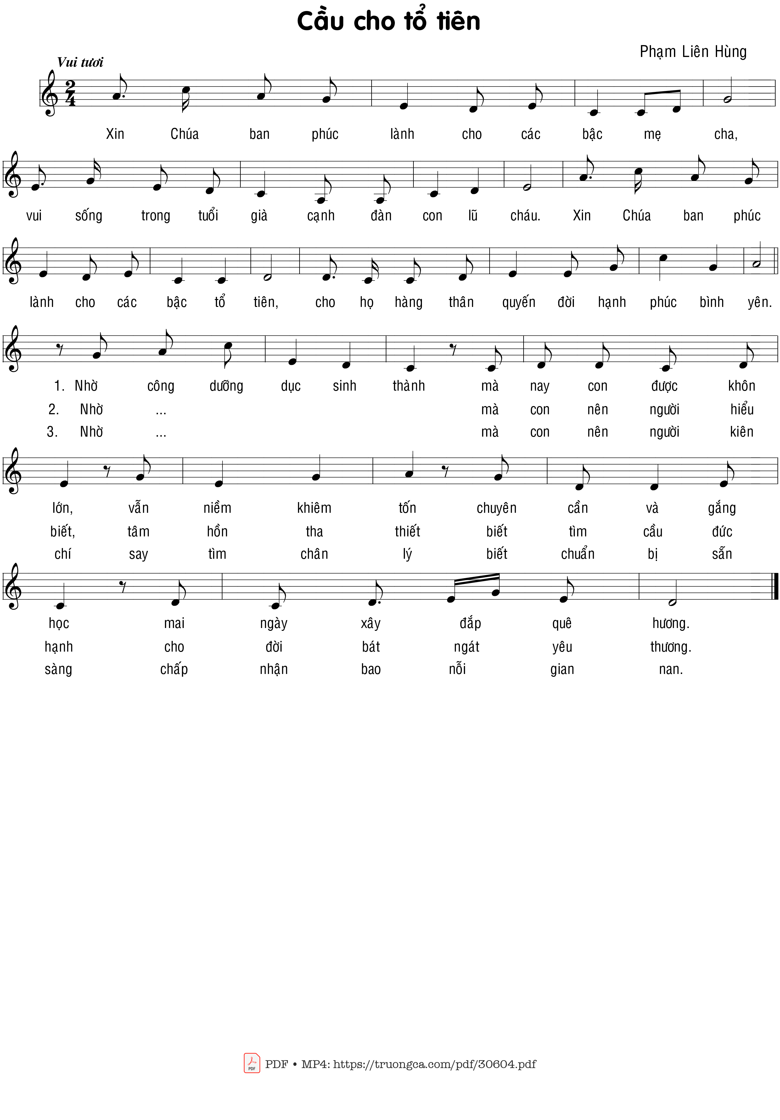 Page 1 of Sheet music PDF Cầu cho Tổ tiên - Phạm Liên Hùng