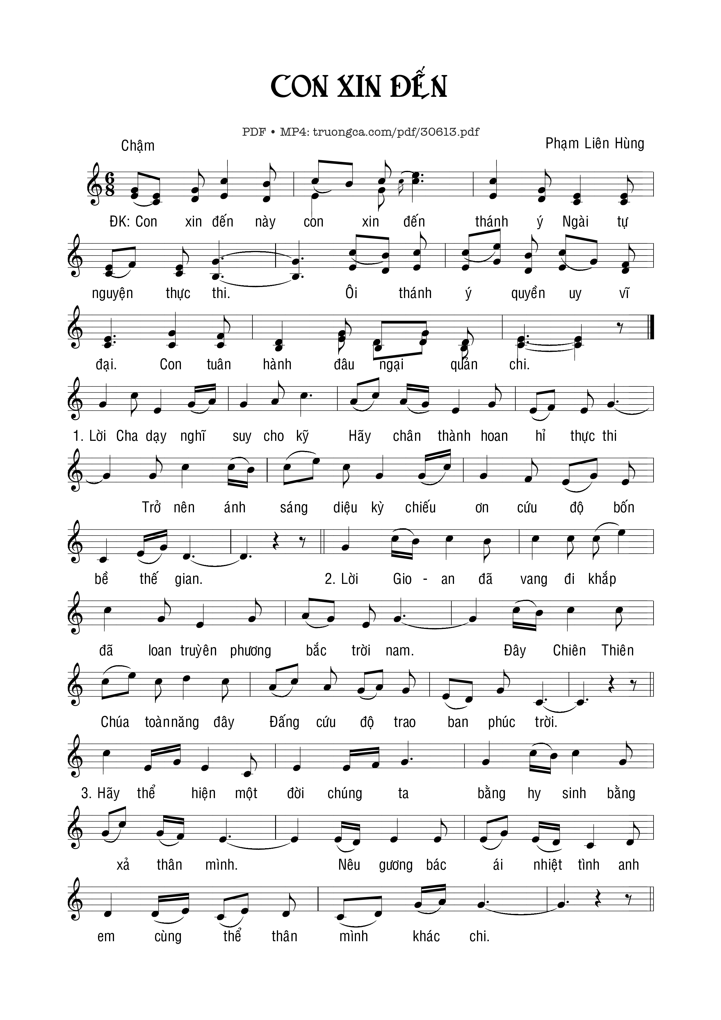 Page 1 of Sheet music PDF Con xin đến - Phạm Liên Hùng