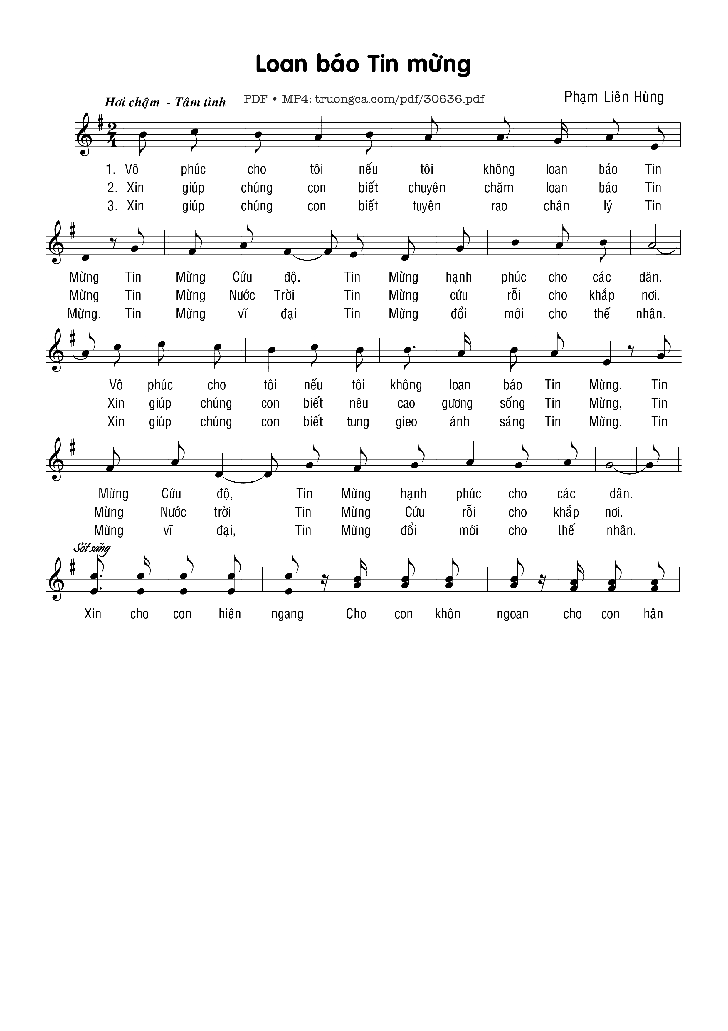 Page 1 of Sheet music PDF Loan báo Tin Mừng - Phạm Liên Hùng