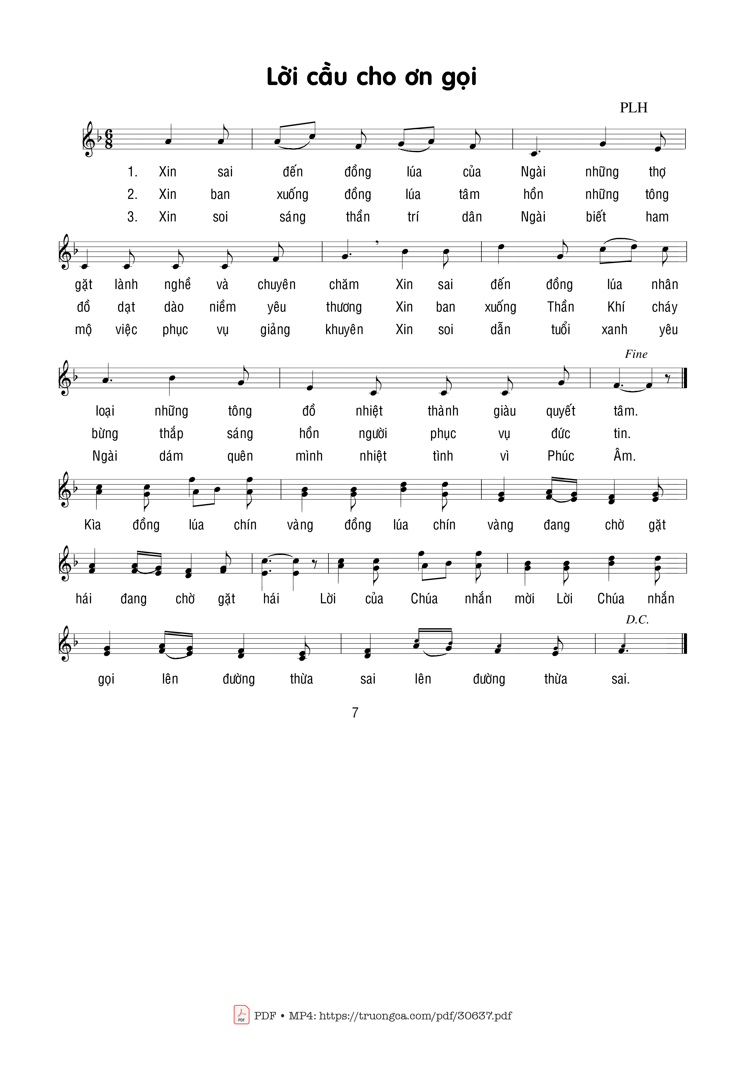 Sheet PDF of Lời Cầu Cho Ơn Gọi (1)