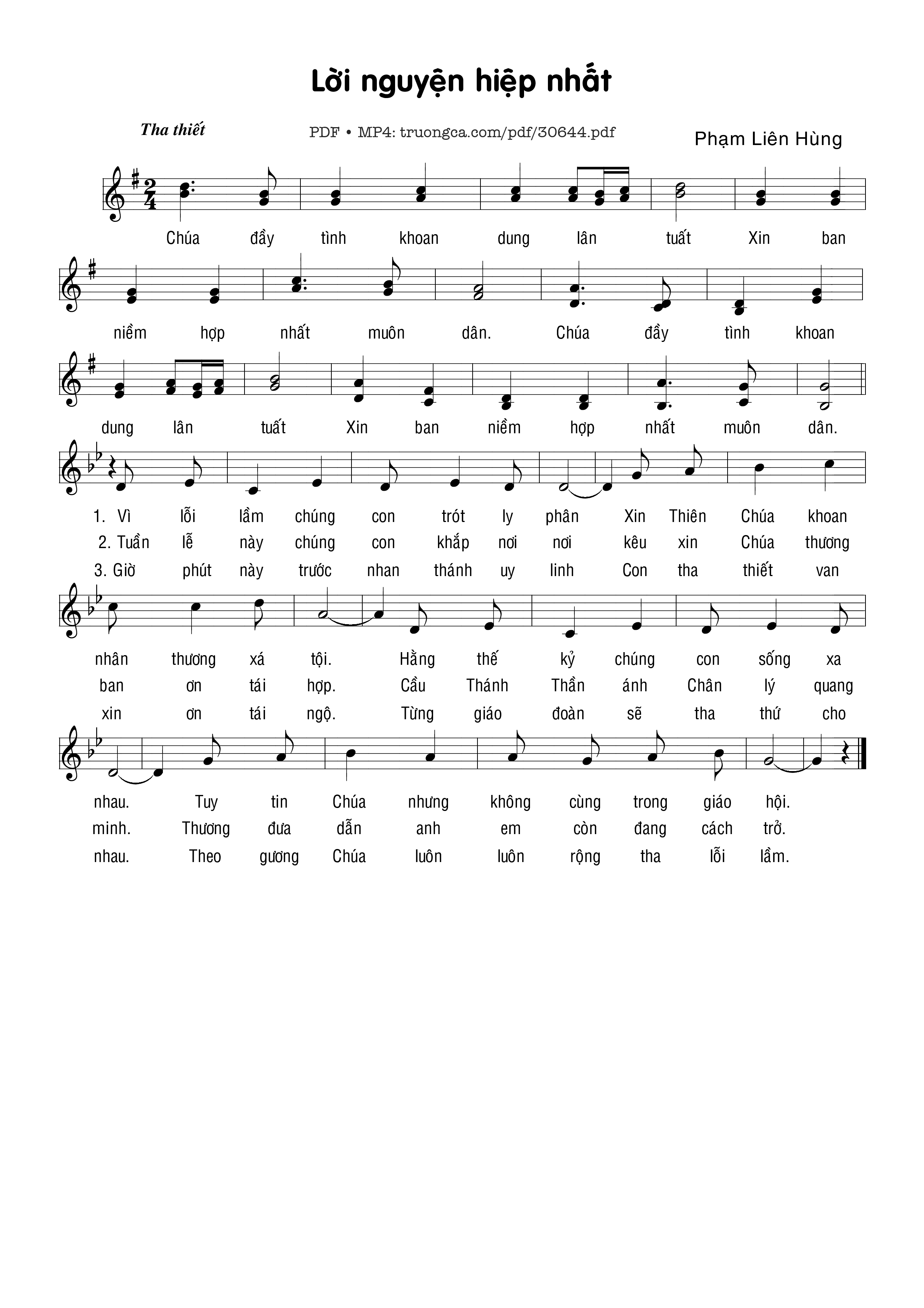 Sheet PDF of Lời nguyện hiệp nhất