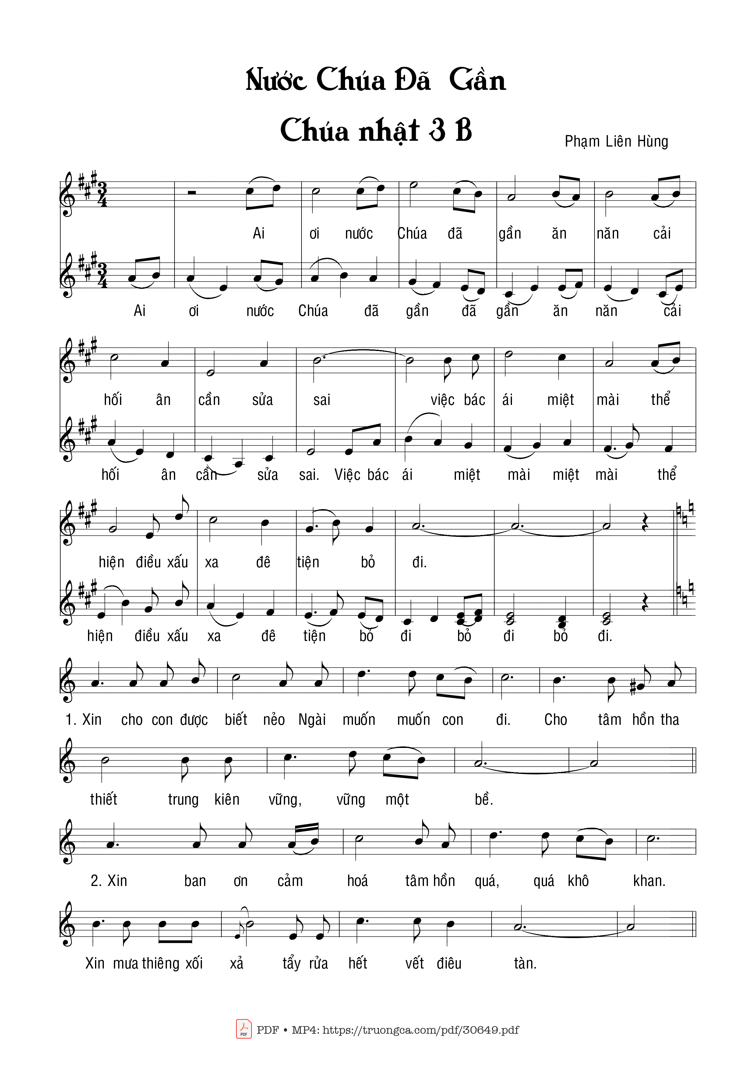 Page 1 of Sheet music PDF Nước Chúa đã gần - Phạm Liên Hùng