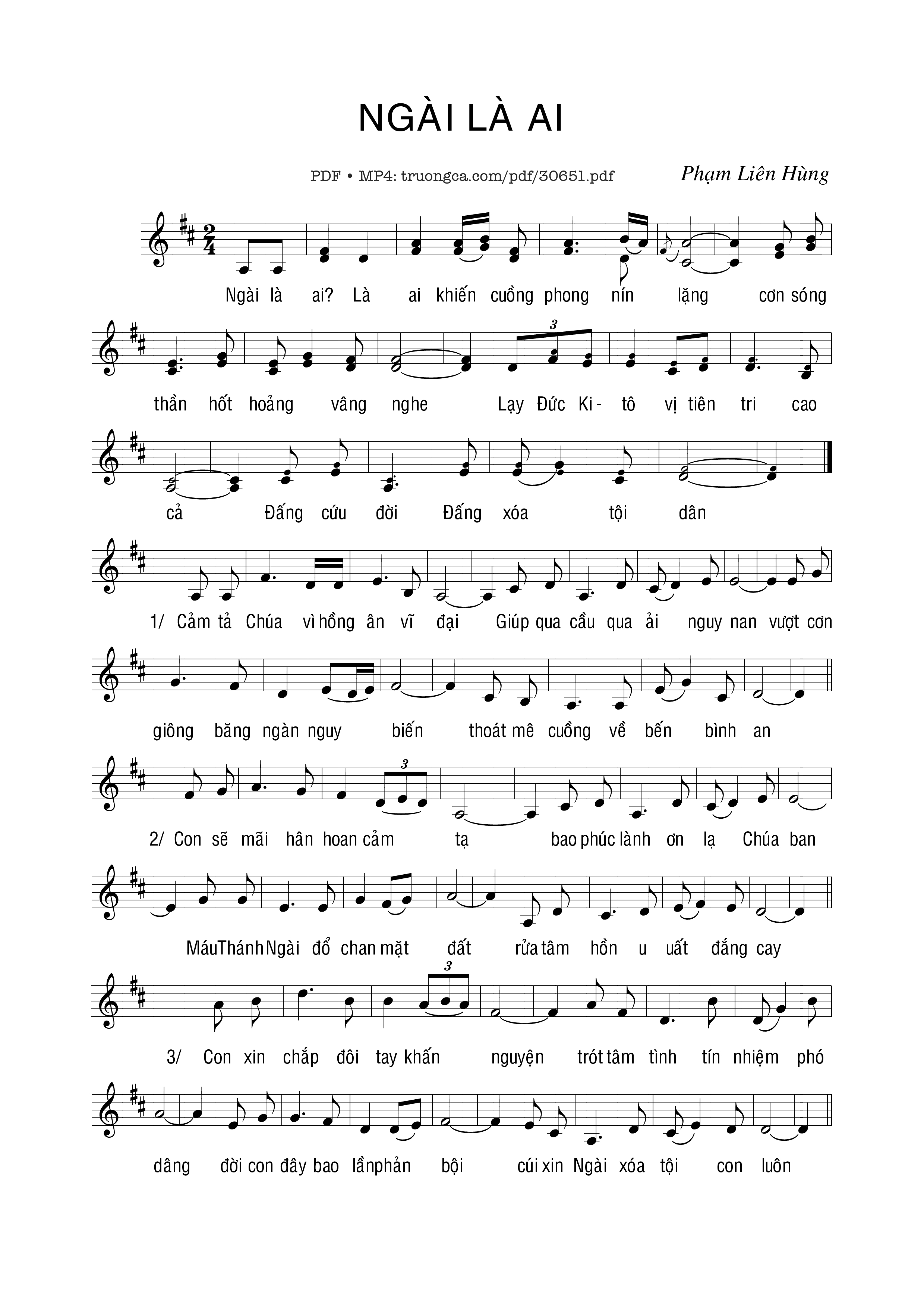 Page 1 of Sheet music PDF Ngài là ai - Phạm Liên Hùng