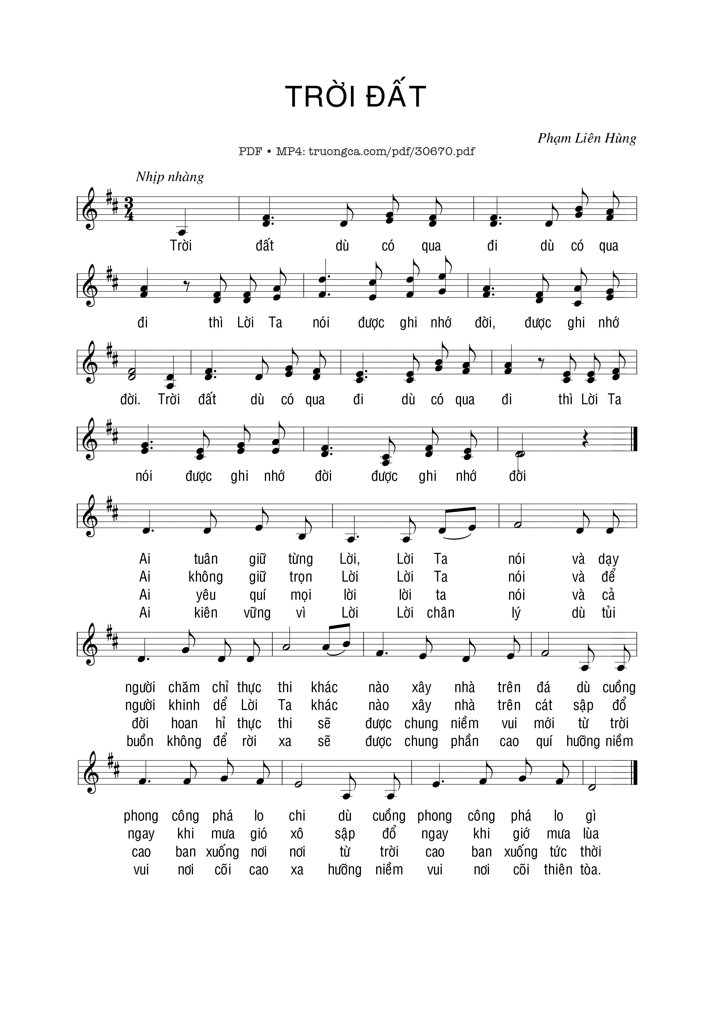 Sheet PDF of Trời Đất - Phạm Liên Hùng