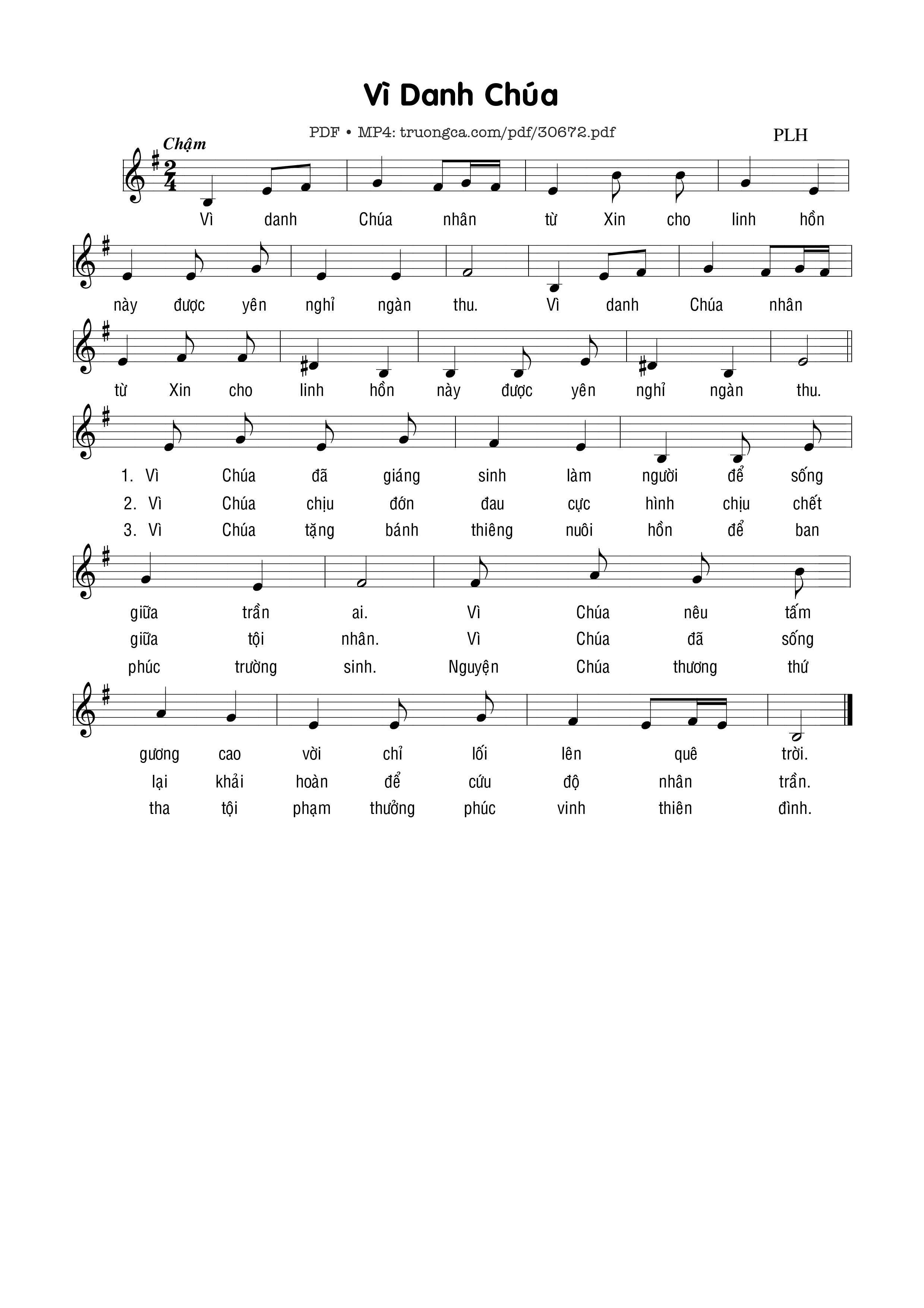 Page 1 of Sheet music PDF Vì Danh Chúa - Phạm Liên Hùng