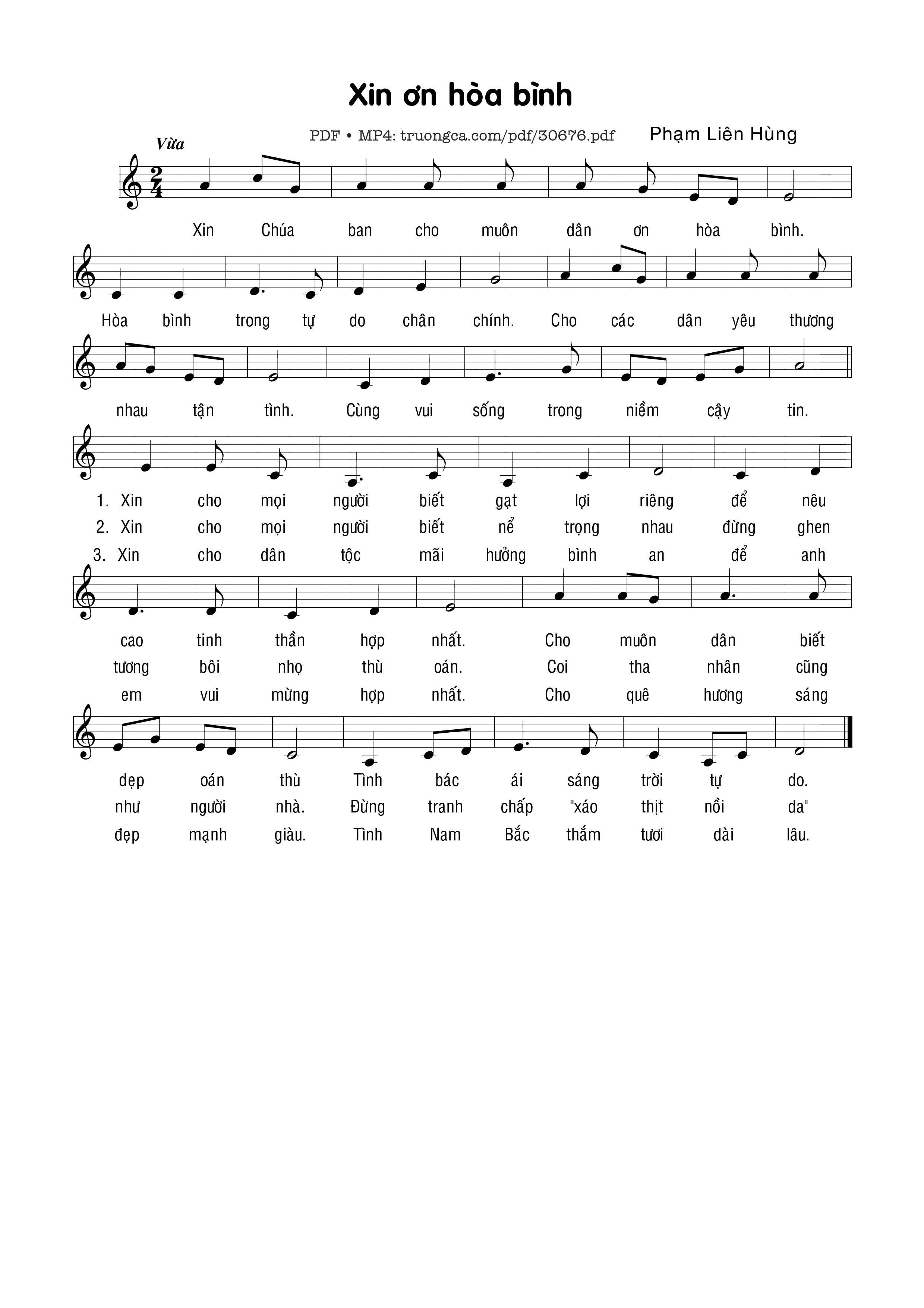 Sheet PDF of Xin Ơn Hòa Bình